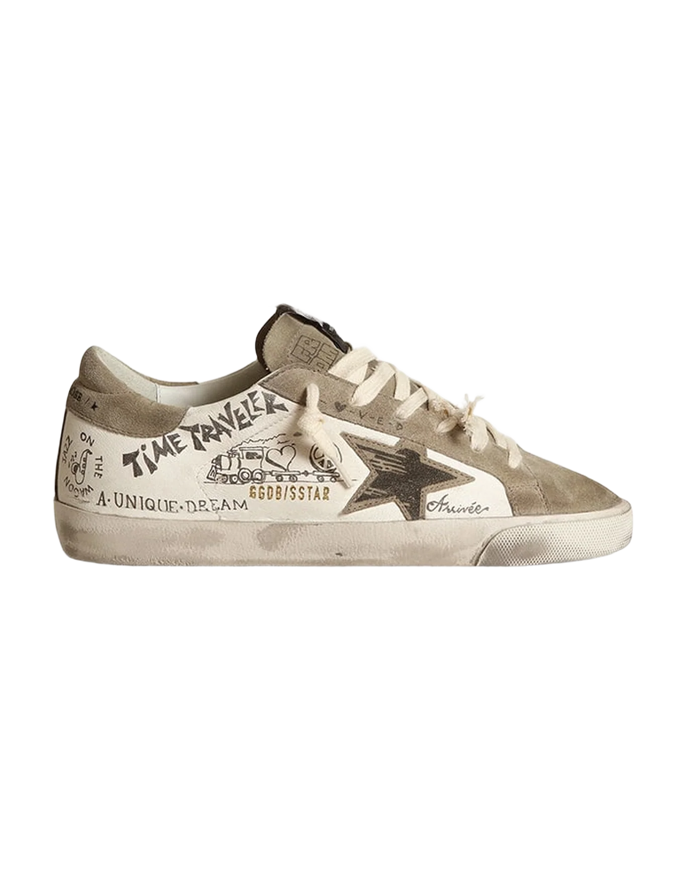 Women | Super-Star Nappa with Gray Star & Heel Tab & Black Lettering | White x Taupe - Image 3