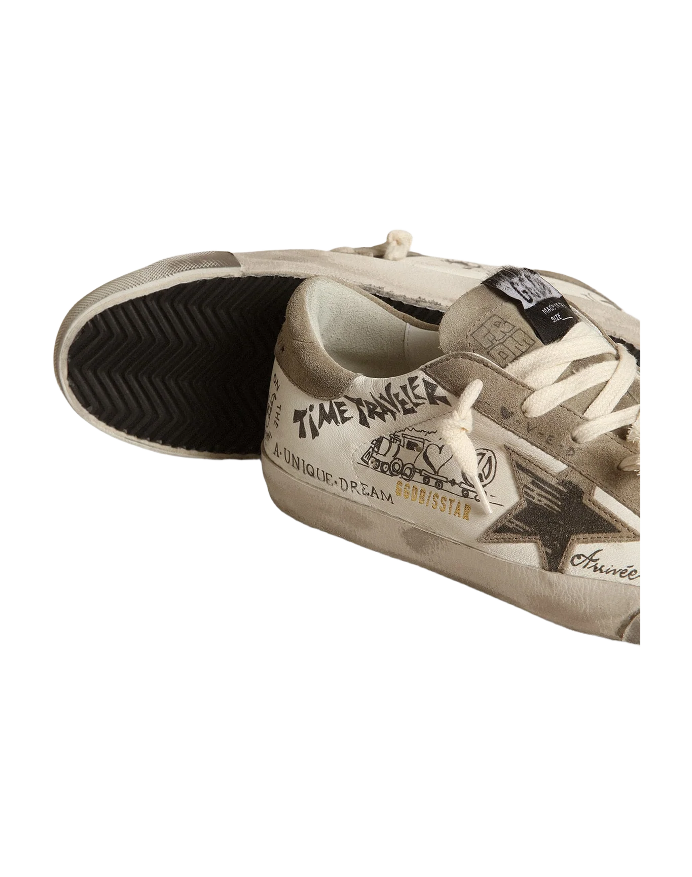 Women | Super-Star Nappa with Gray Star & Heel Tab & Black Lettering | White x Taupe - Image 4