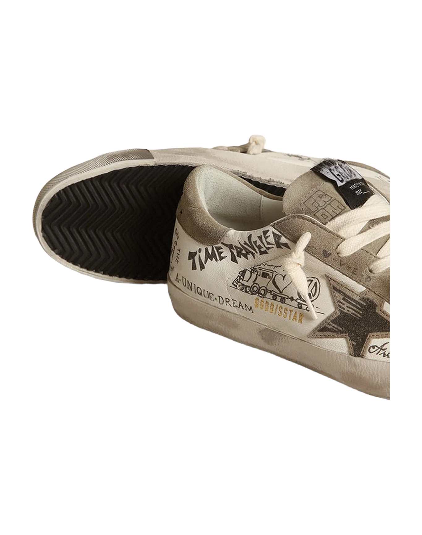 Women | Super-Star Nappa with Gray Star & Heel Tab & Black Lettering | White x Taupe - Image 5