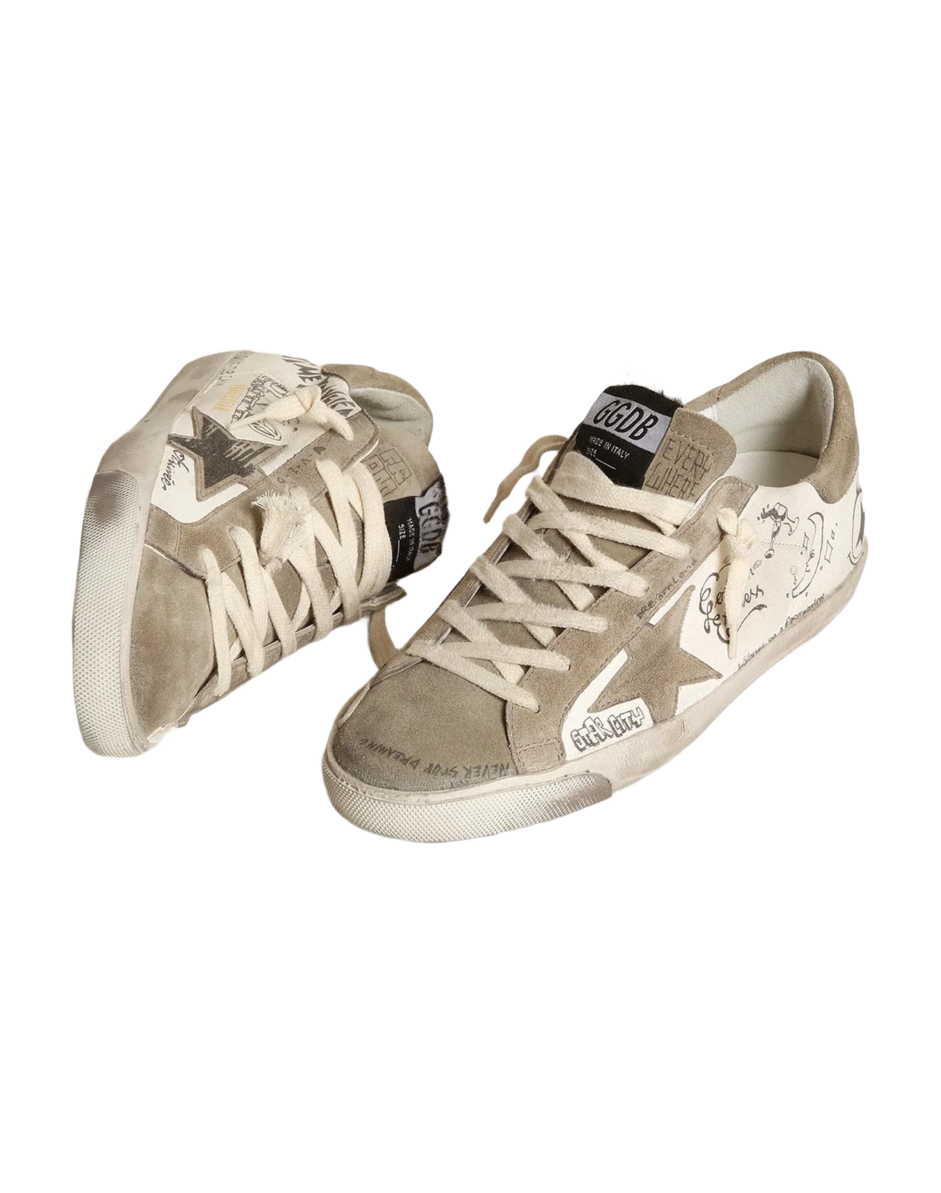 Women | Super-Star Nappa with Gray Star & Heel Tab & Black Lettering | White x Taupe - Image 6