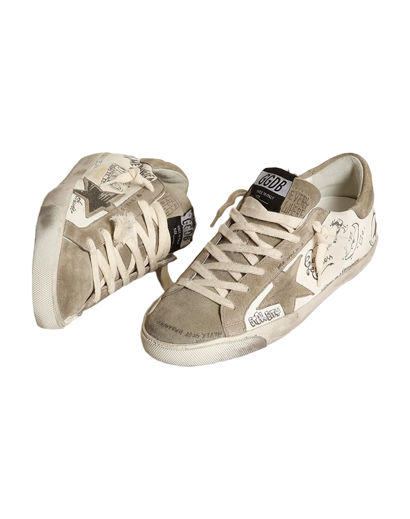Women | Super-Star Nappa with Gray Star & Heel Tab & Black Lettering | White x Taupe - Image 7