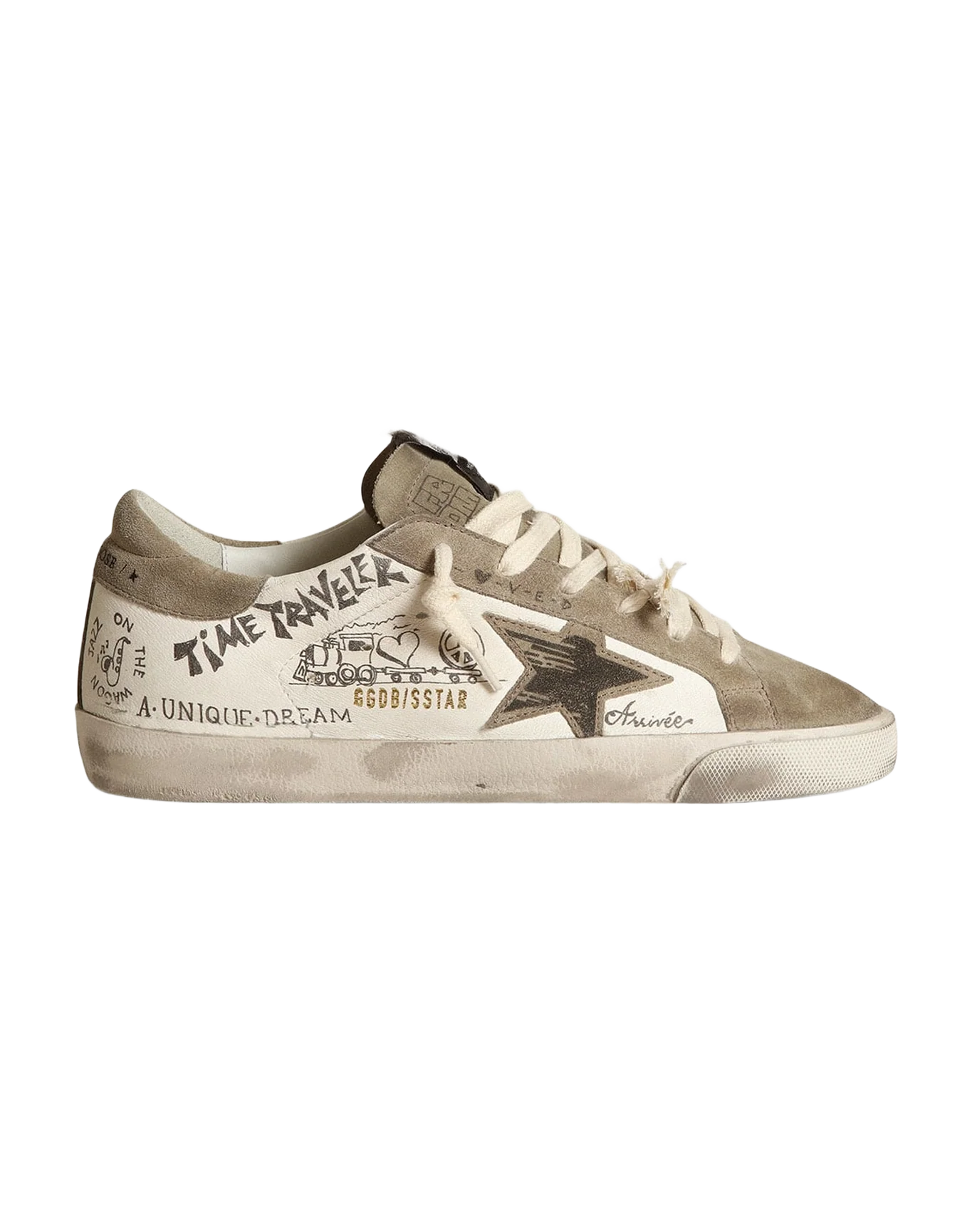 Women | Super-Star Nappa with Gray Star & Heel Tab & Black Lettering | White x Taupe - Image 8