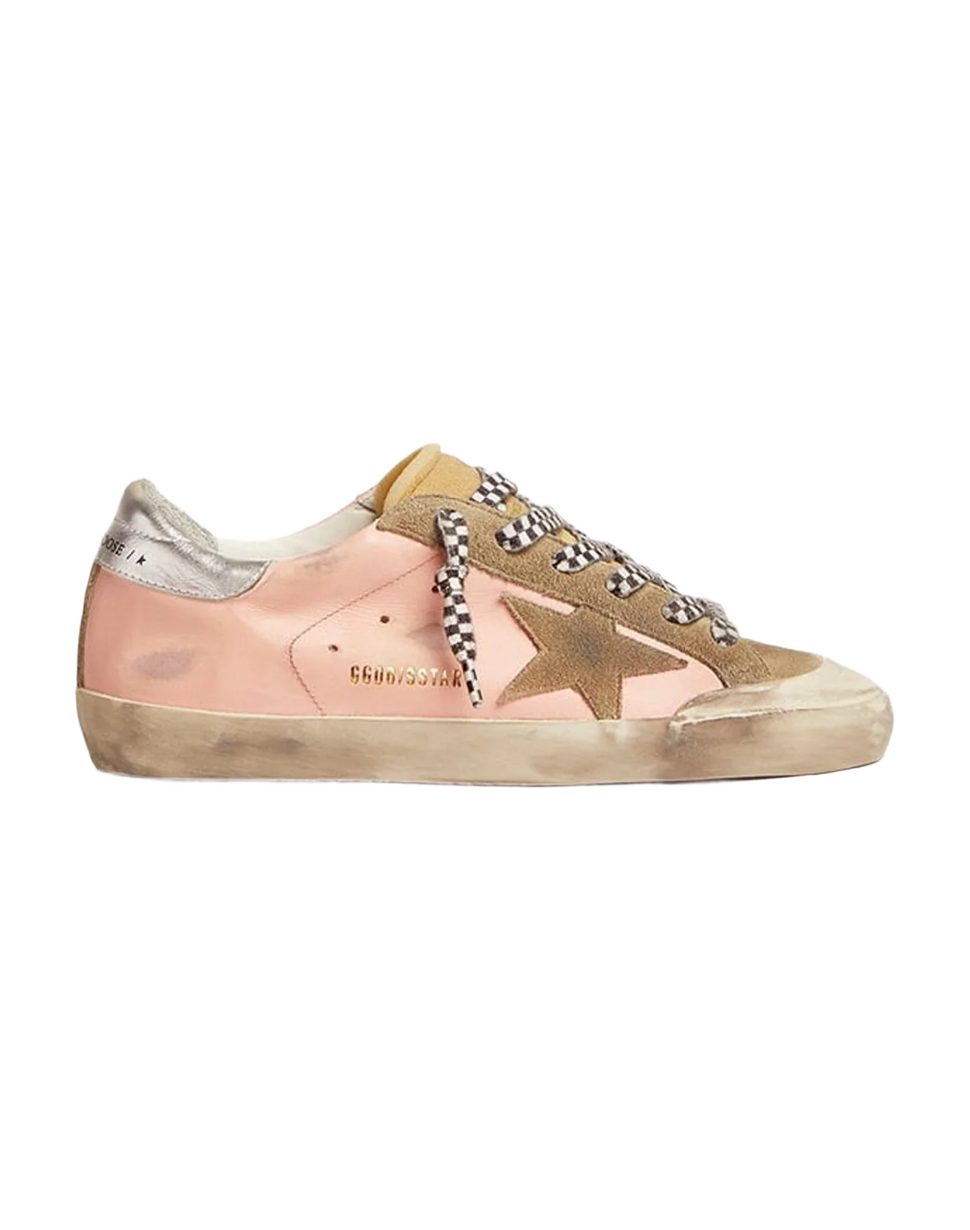 Women | Super-Star Pink Leather & Silver Heel Tab | Baby Pink x Taupe x Beige x Silver