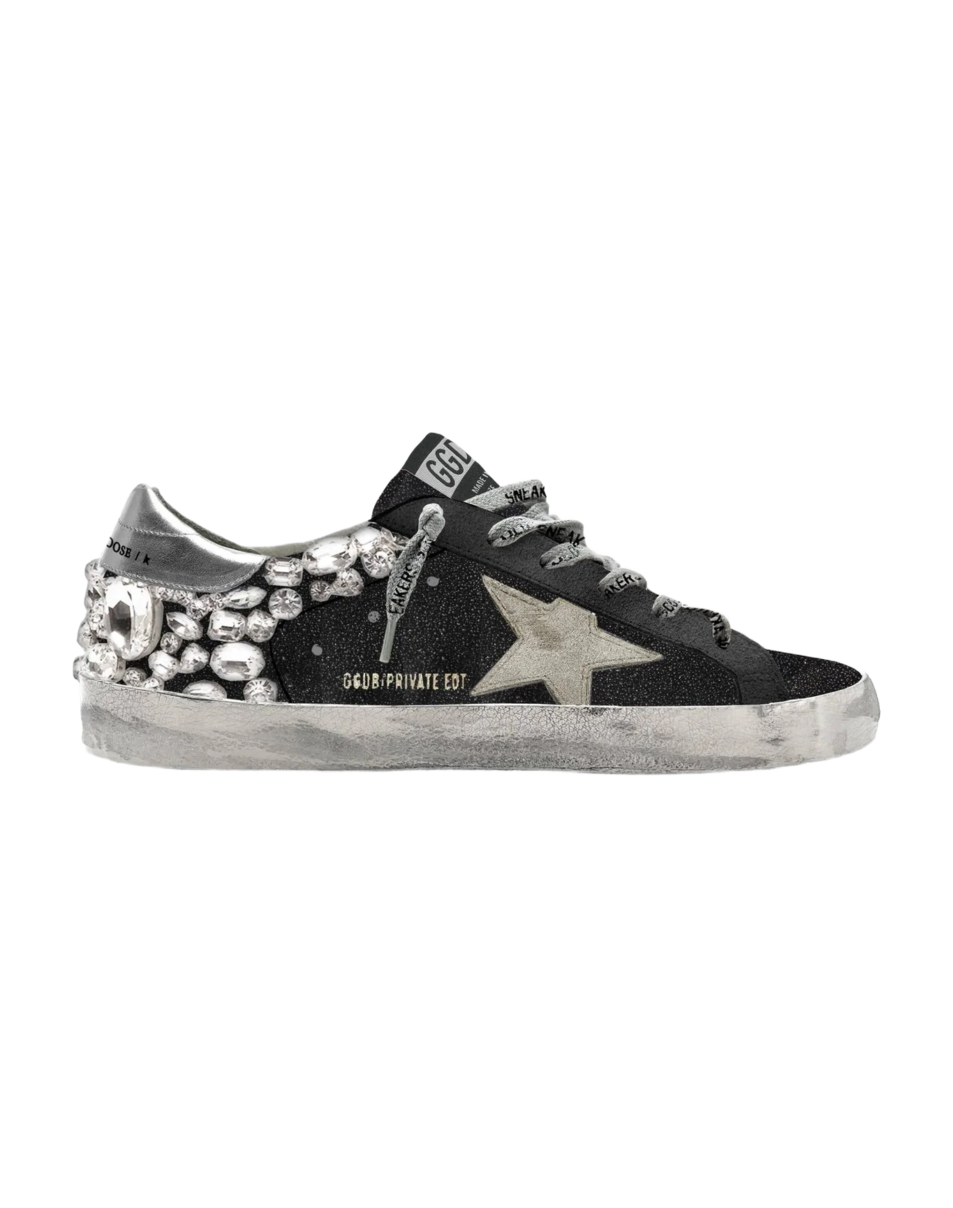 Women | Super-Star Private Edt Black with Silver Heel Tab & Ice Details | Black x Ice x Silver