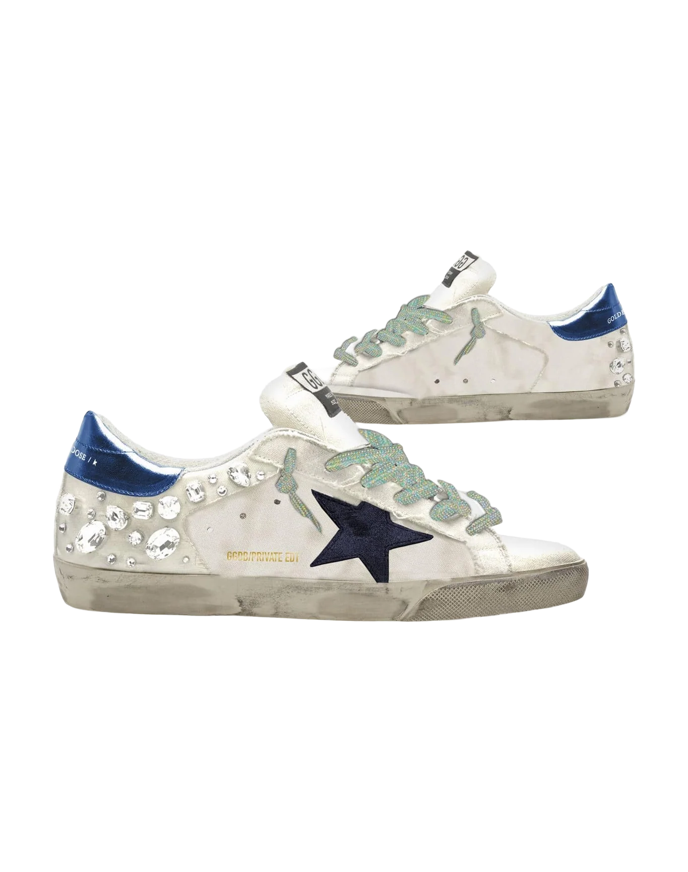 Women | Super-Star Private Edt White Leather with Navy Star & Blue Heel Tab | White x Navy x Blue - Image 2