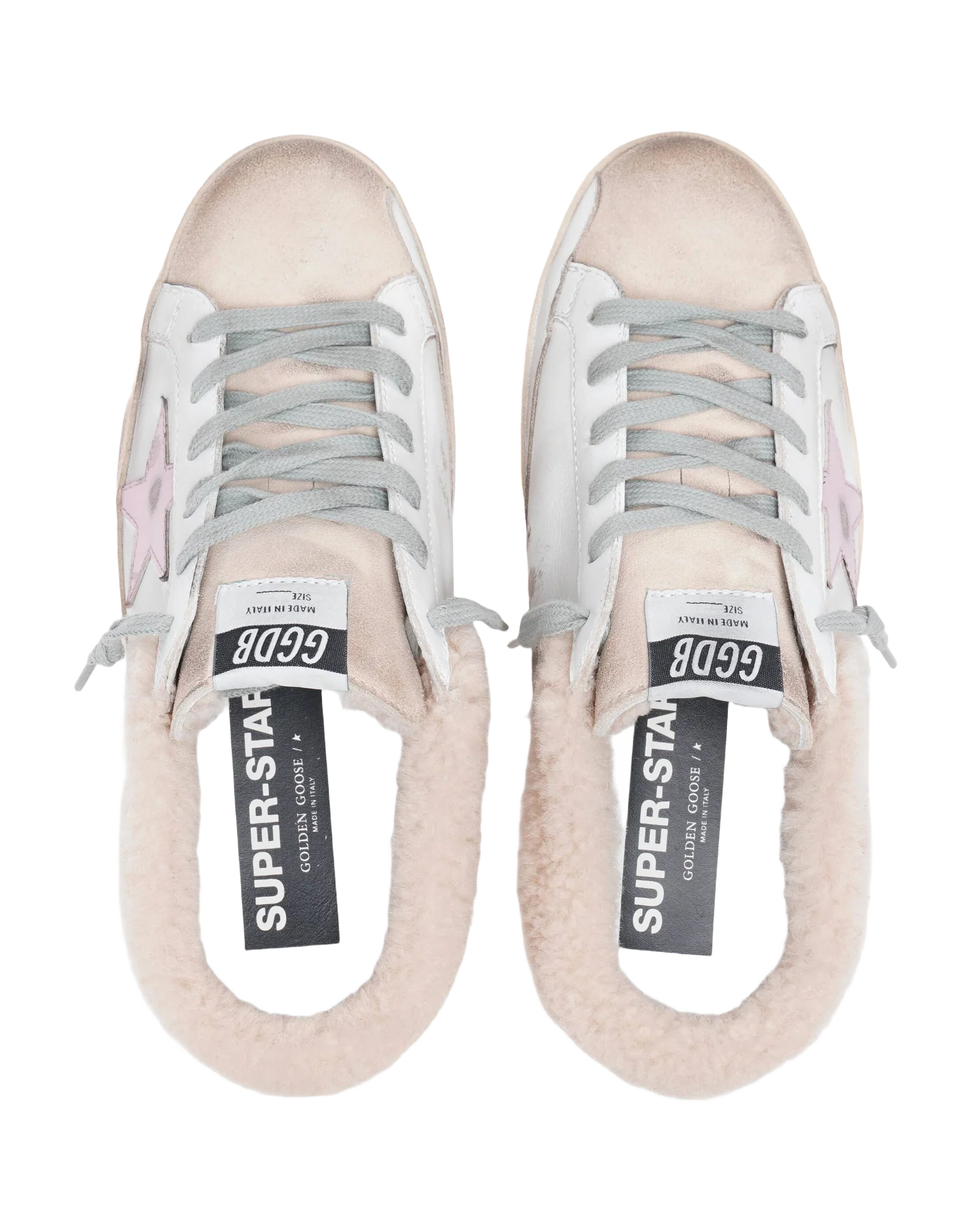 Women | Super-Star Sabot Leather with Laminated Star & Shearling Interior | White x Seedpearl x Natural White x Salmon - Image 2