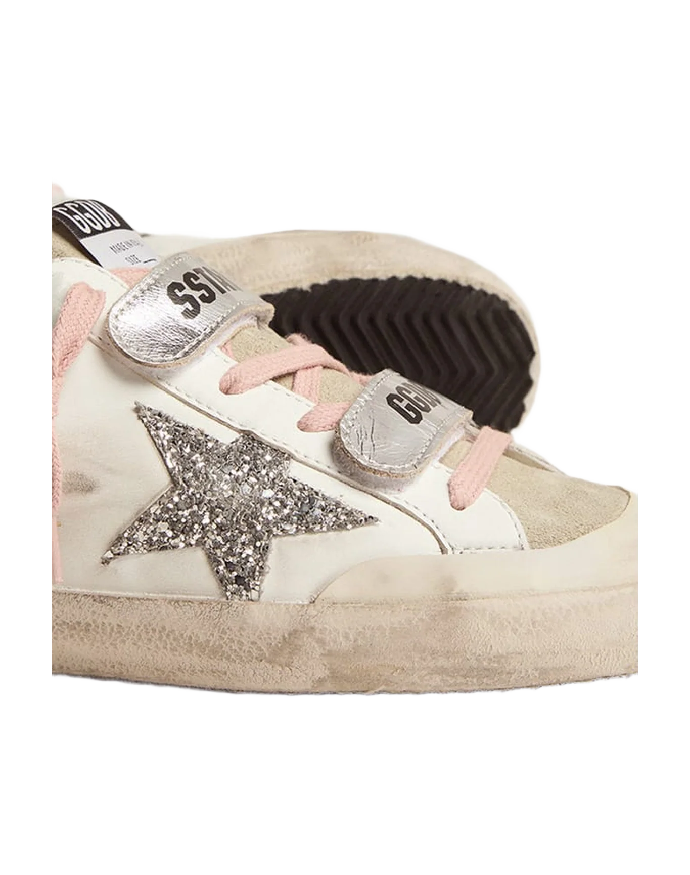 Women | Super-Star Sabot School Sneakers Leather with Silver Glitter Star & Shearling Interior | White x Ice x Silver x Light Blue - Image 4