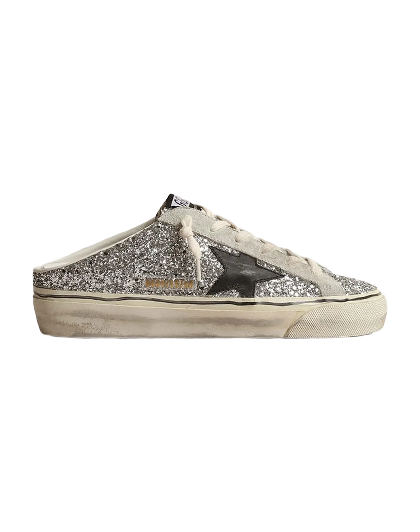 Women | Super-Star Sabot Silver Glitter with Black Leather Star | Silver x Ice x Black - Image 4