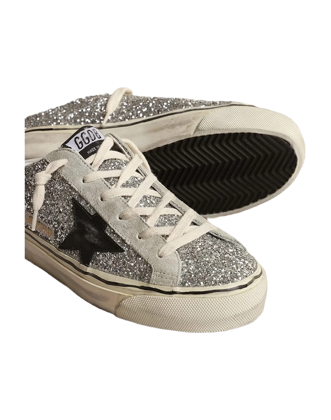 Women | Super-Star Sabot Silver Glitter with Black Leather Star | Silver x Ice x Black - Image 7