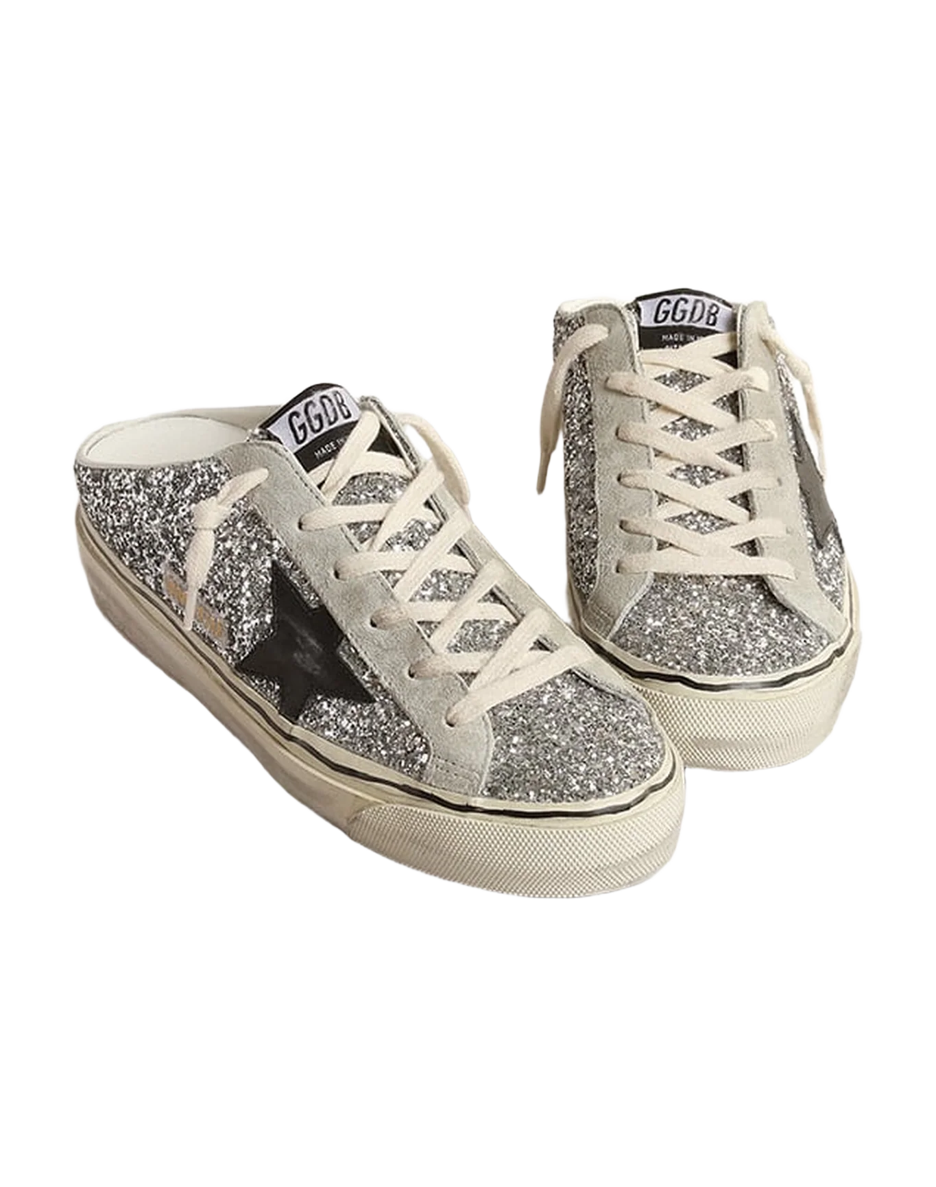 Women | Super-Star Sabot Silver Glitter with Black Leather Star | Silver x Ice x Black - Image 8