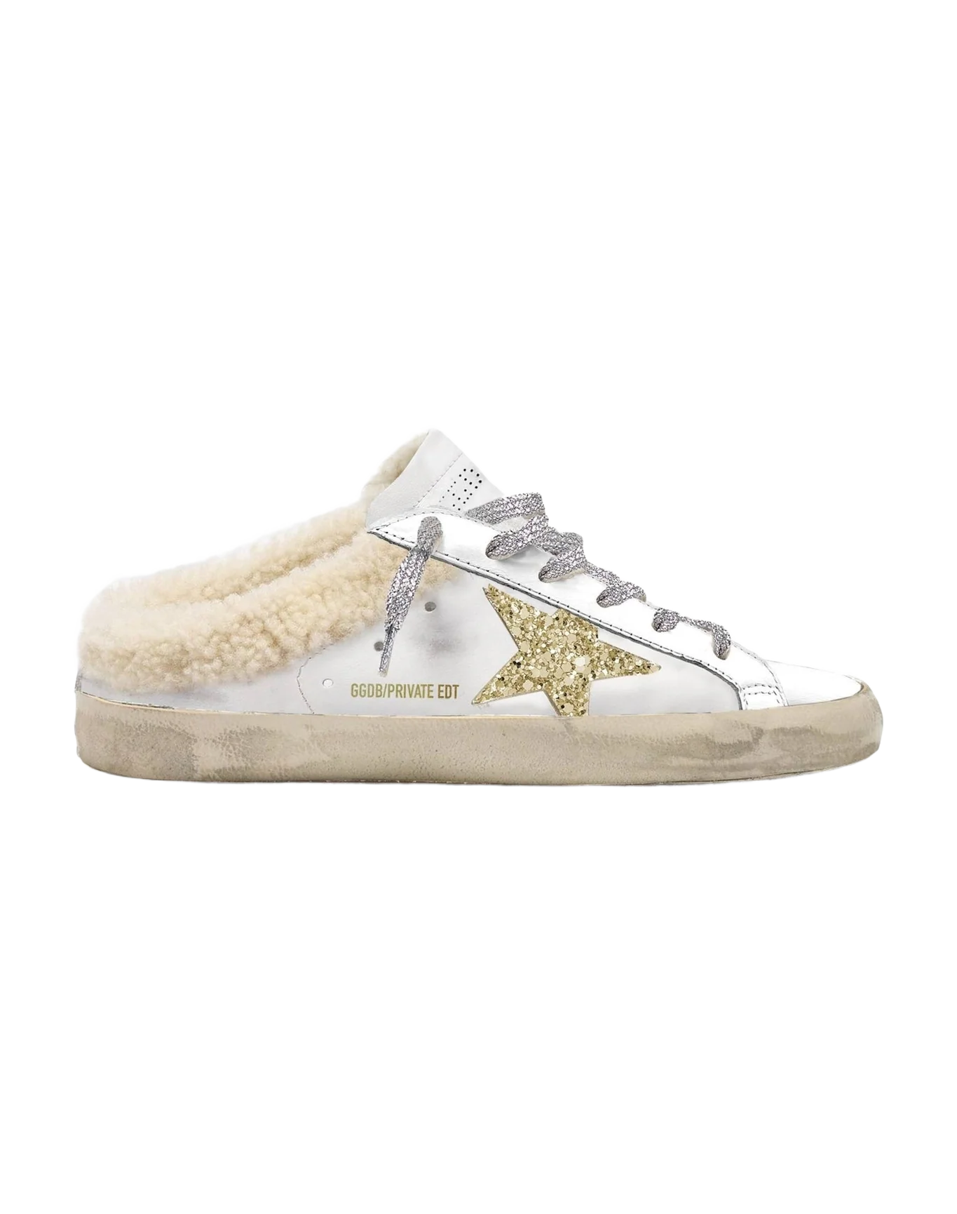 Women | Super-Star Sabot White Leather & Shearling Lining | White x Gold