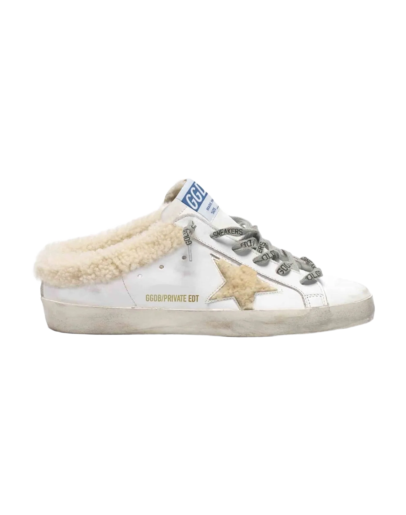 Women | Super-Star Sabot White Leather with Beige Shearling Interior & Star | White x Beige