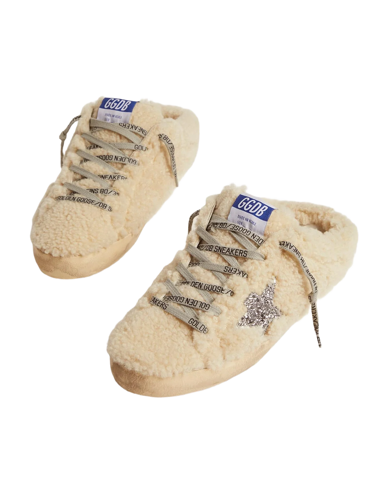 Women | Super-Star Sabot White Shearling & Glitter Star | Natural White x Silver - Image 2