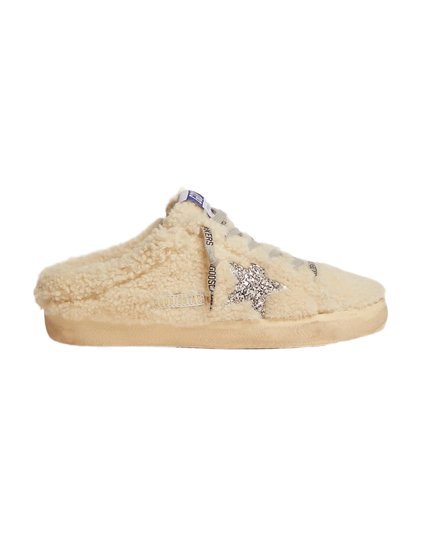 Women | Super-Star Sabot White Shearling & Glitter Star | Natural White x Silver - Image 8