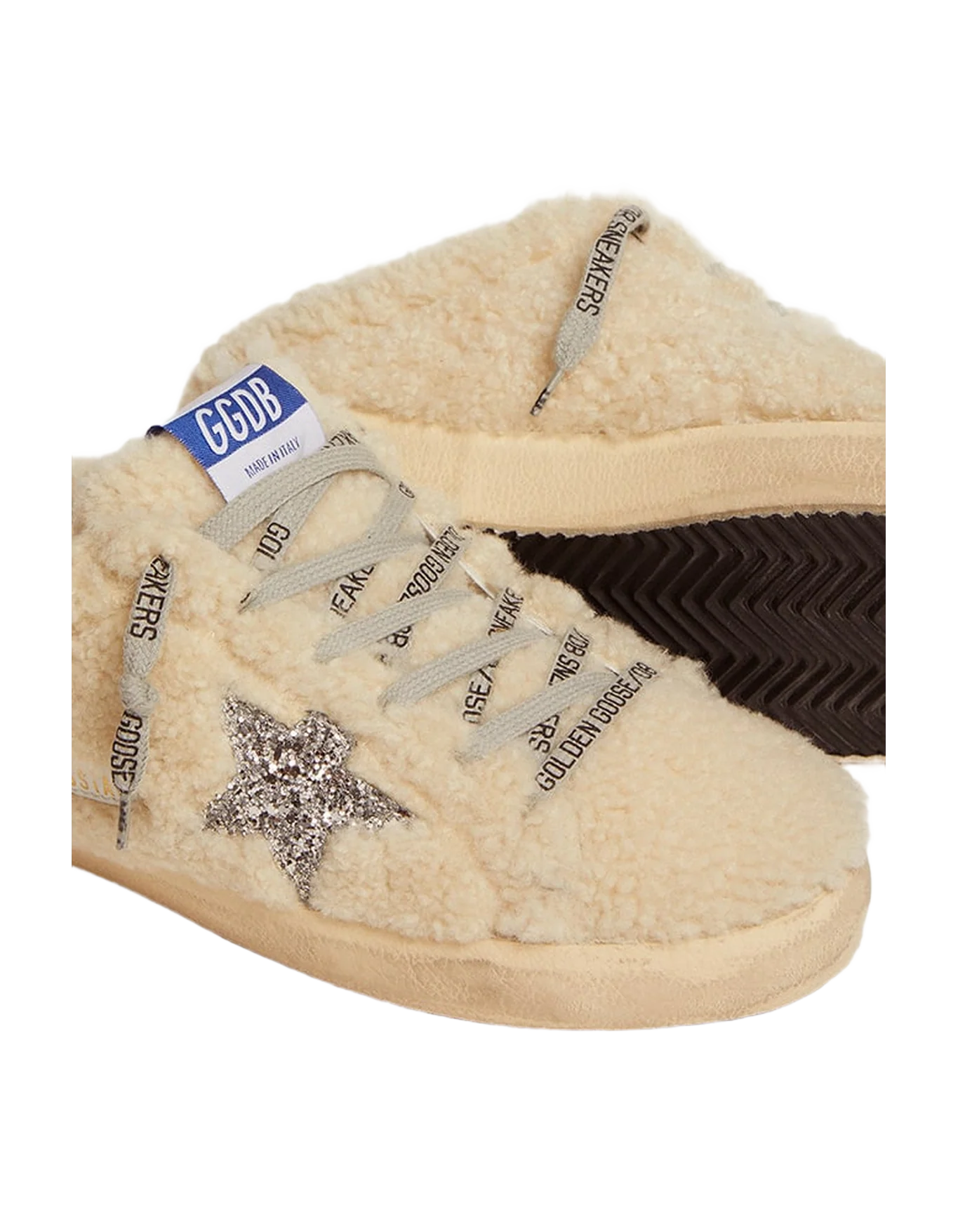 Women | Super-Star Sabot White Shearling & Glitter Star | Natural White x Silver - Image 9
