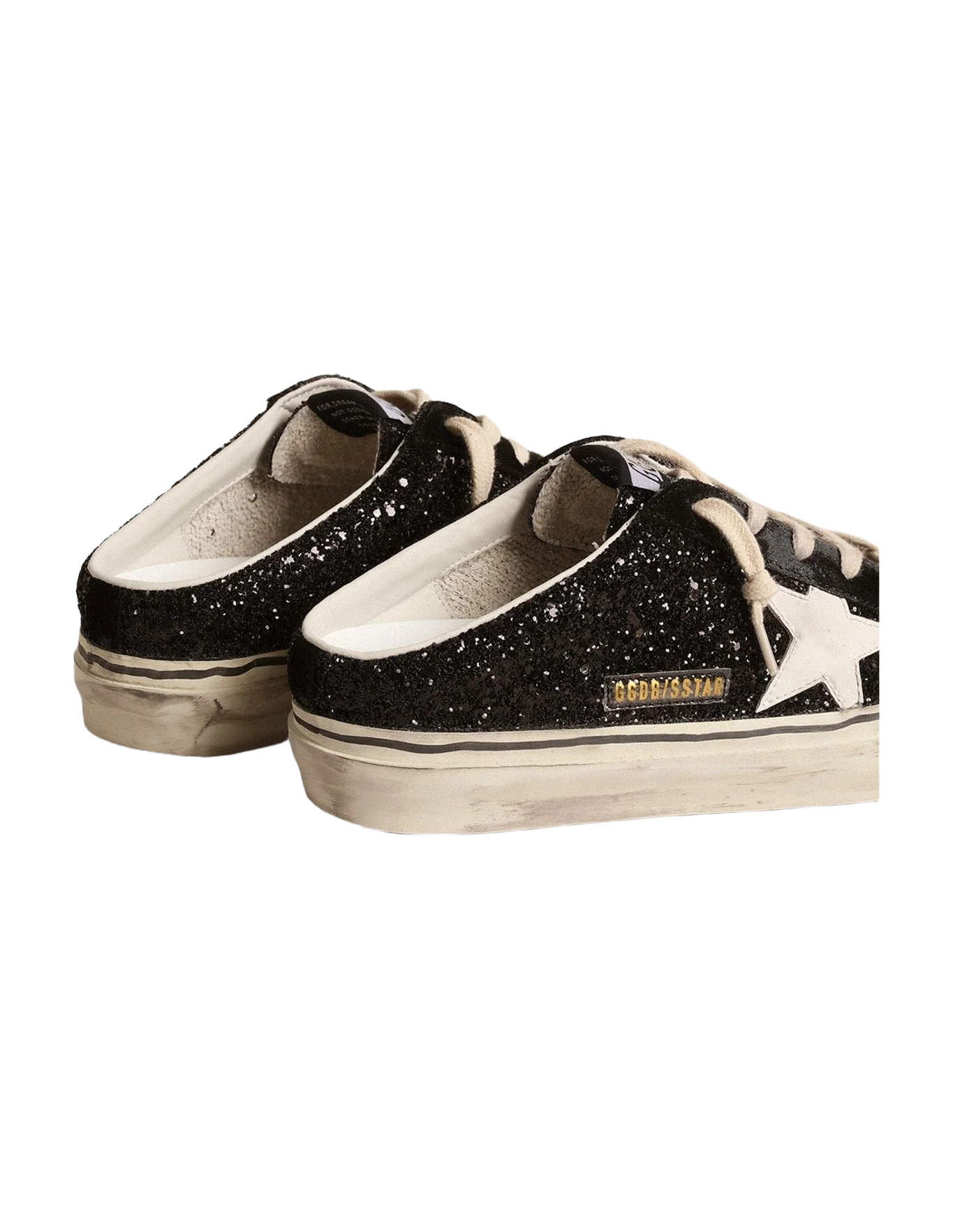 Women | Super-Star Sabots Black Glitter with White Bio-Based Star | Black x White