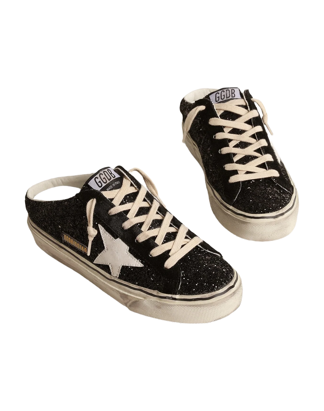 Women | Super-Star Sabots Black Glitter with White Bio-Based Star | Black x White - Image 9