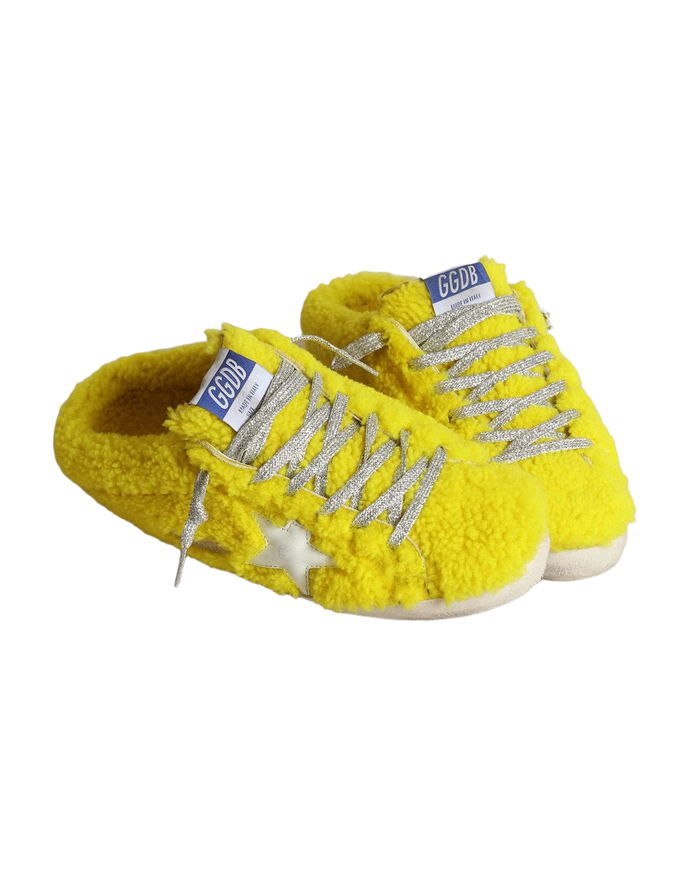Women | Super-Star Sabots Fluorescent Yellow Shearling with White Leather Star | Yellow Fluo x White - Image 2