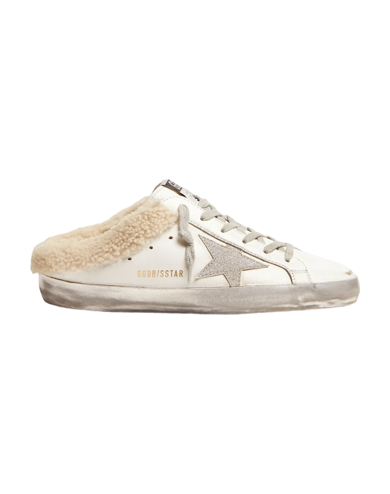 Women | Super-Star Sabots White Leather with Shearling Lining | White x Silver x Beige - Image 6