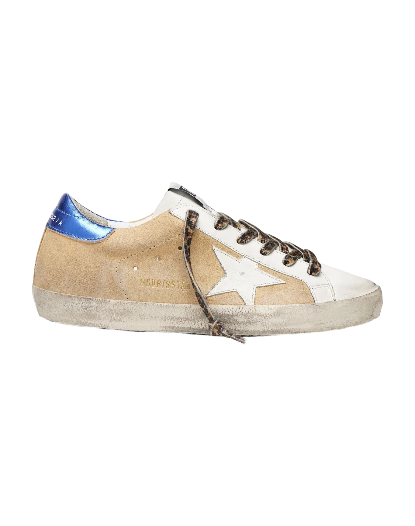 Women | Super-Star Sneakers Beige Suede with White Leather Star & Metallic Blue Heel Tab - Image 3