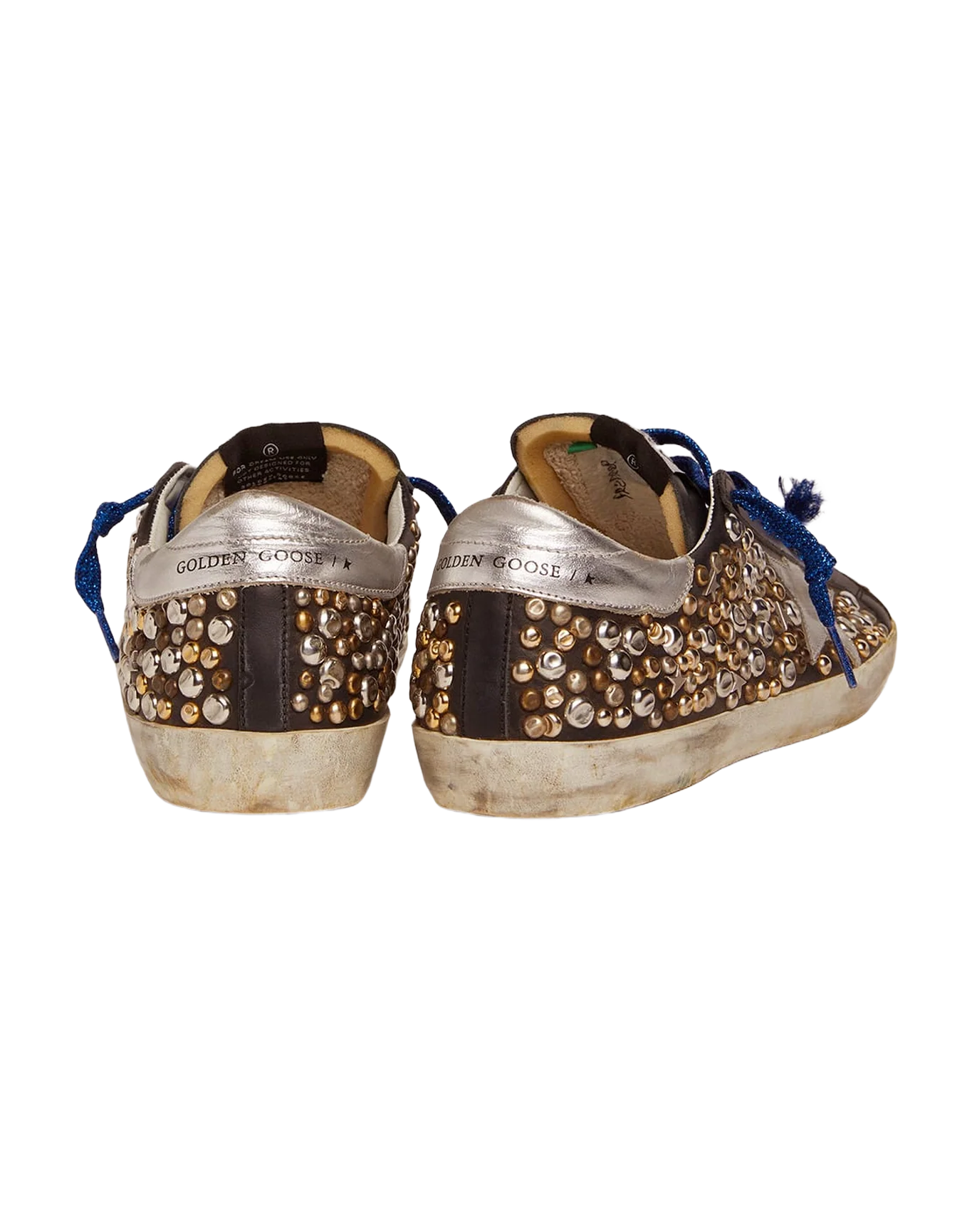 Women | Super-Star Sneakers Black Leather with Hammered Studs & Silver Laminated Leather Star | Black x Silver Gold Bronze x Silver - Image 8