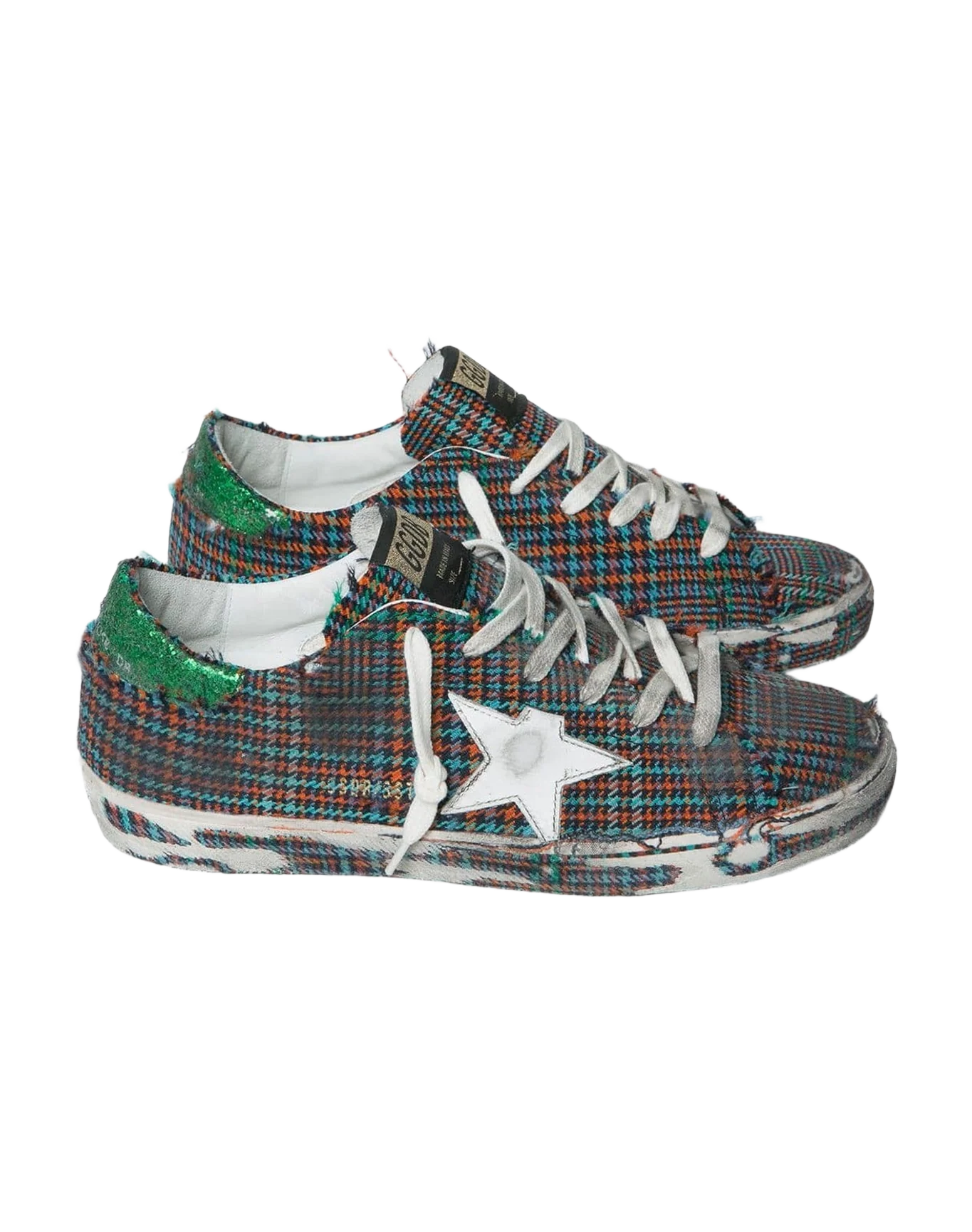 Women | Super-Star Sneakers Checked with Green Glitter Heel Tab