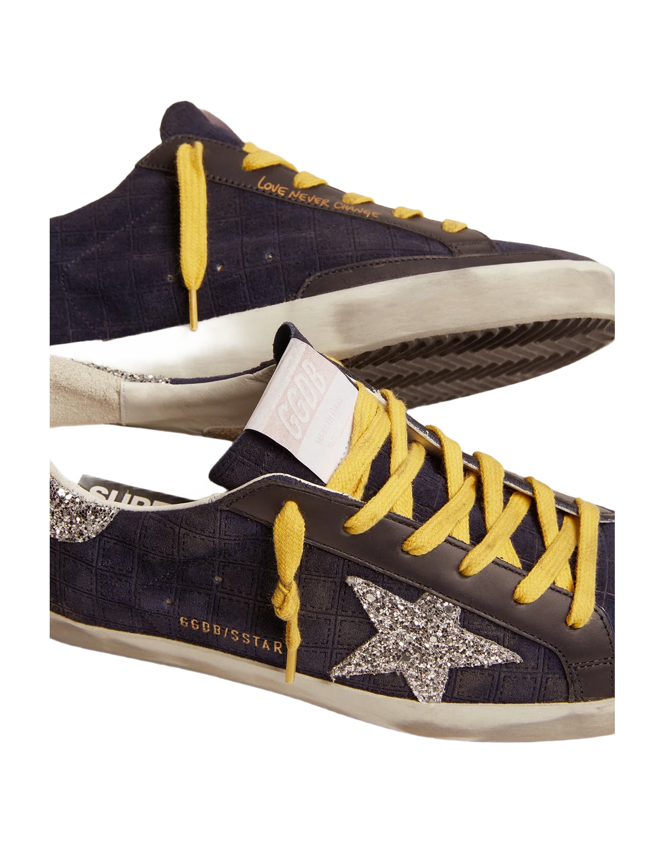 Women | Super-Star Sneakers Dark Blue Suede with Checkered Pattern & Silver Glitter Details | Dark Blue x Silver - Image 2