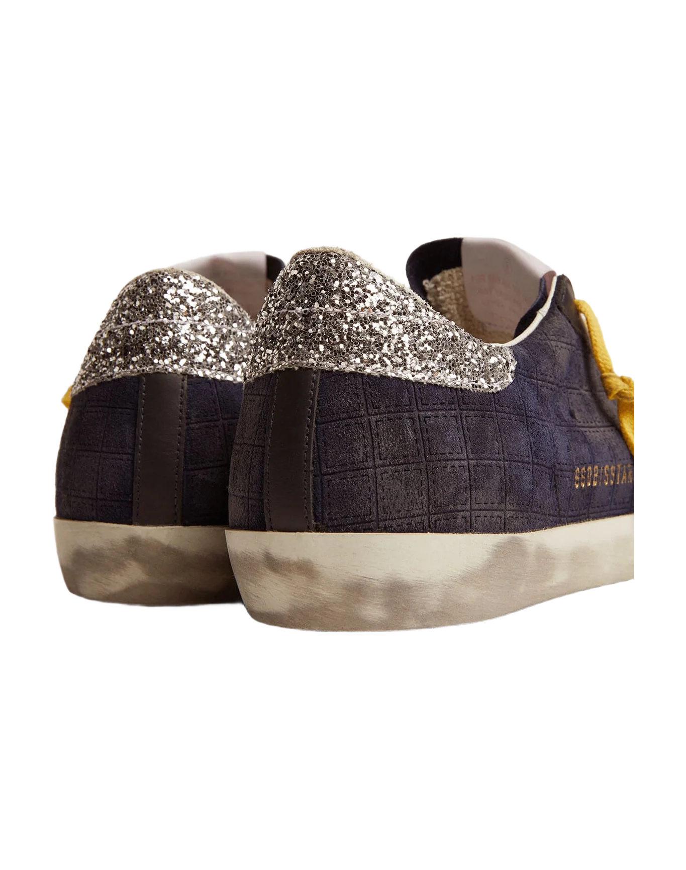 Women | Super-Star Sneakers Dark Blue Suede with Checkered Pattern & Silver Glitter Details | Dark Blue x Silver - Image 3