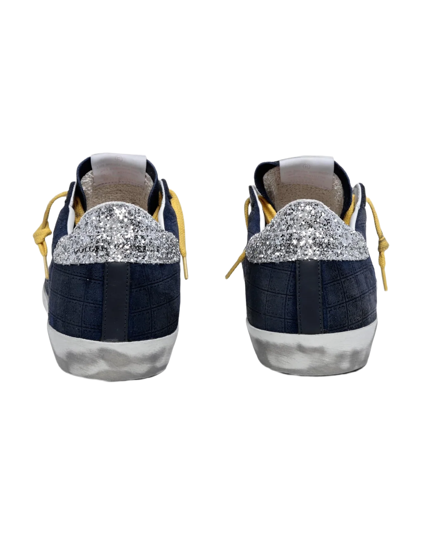 Women | Super-Star Sneakers Dark Blue Suede with Checkered Pattern & Silver Glitter Details | Dark Blue x Silver - Image 5