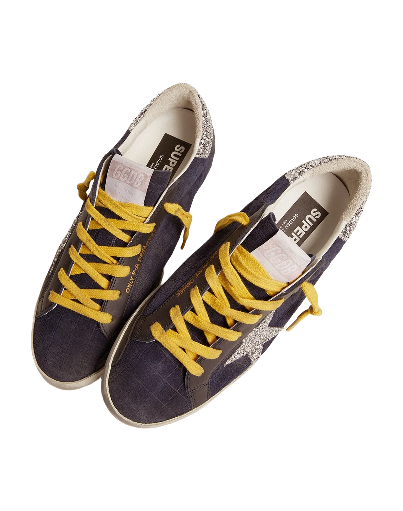 Women | Super-Star Sneakers Dark Blue Suede with Checkered Pattern & Silver Glitter Details | Dark Blue x Silver - Image 7