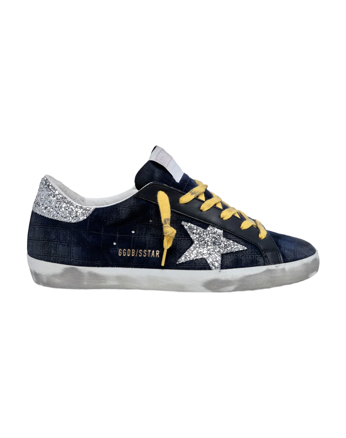 Women | Super-Star Sneakers Dark Blue Suede with Checkered Pattern & Silver Glitter Details | Dark Blue x Silver - Image 9