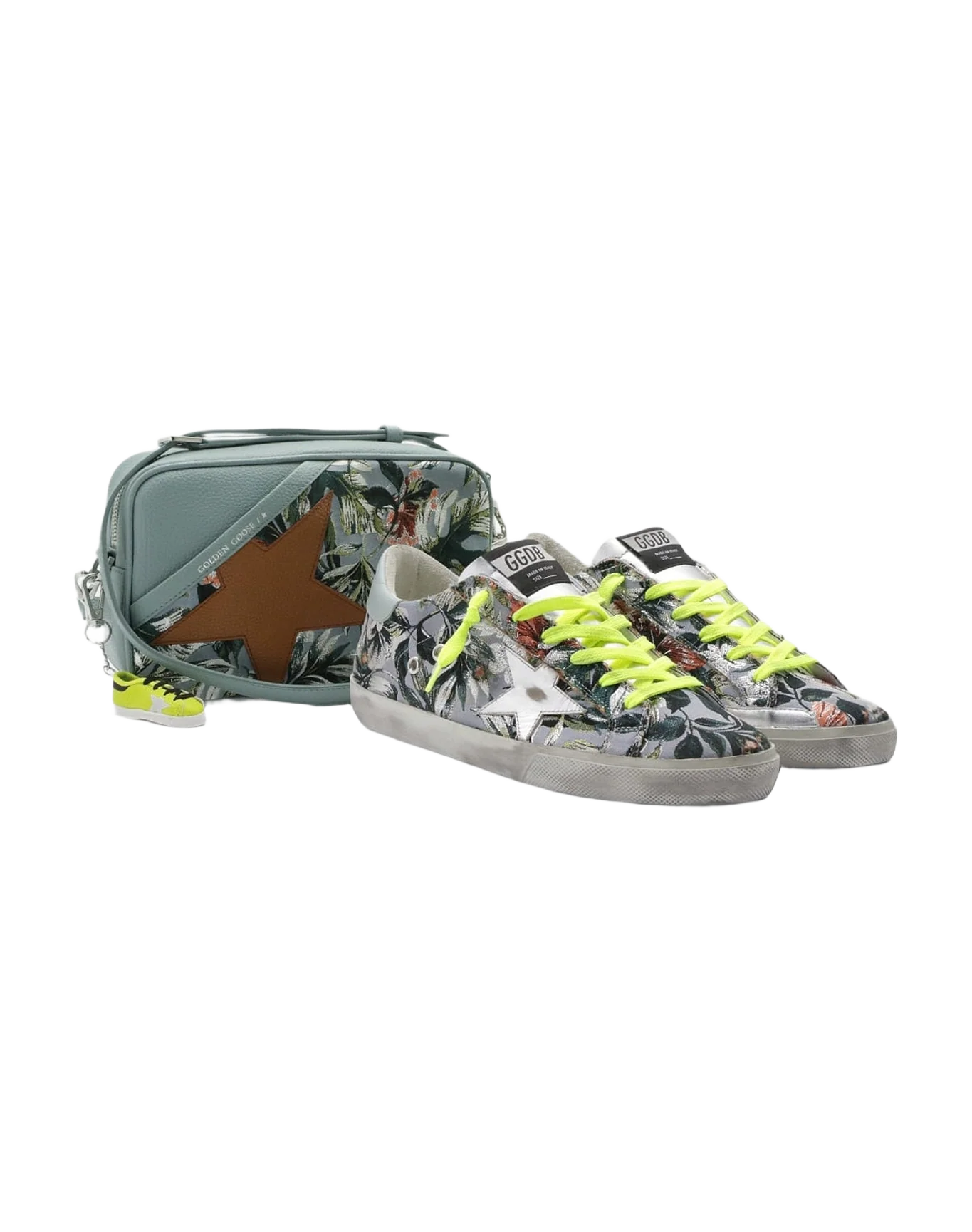 Women | Super-Star Sneakers Floral-Patterned Jacquard with A Silver Star | Multicolor x Silver x Turquoise