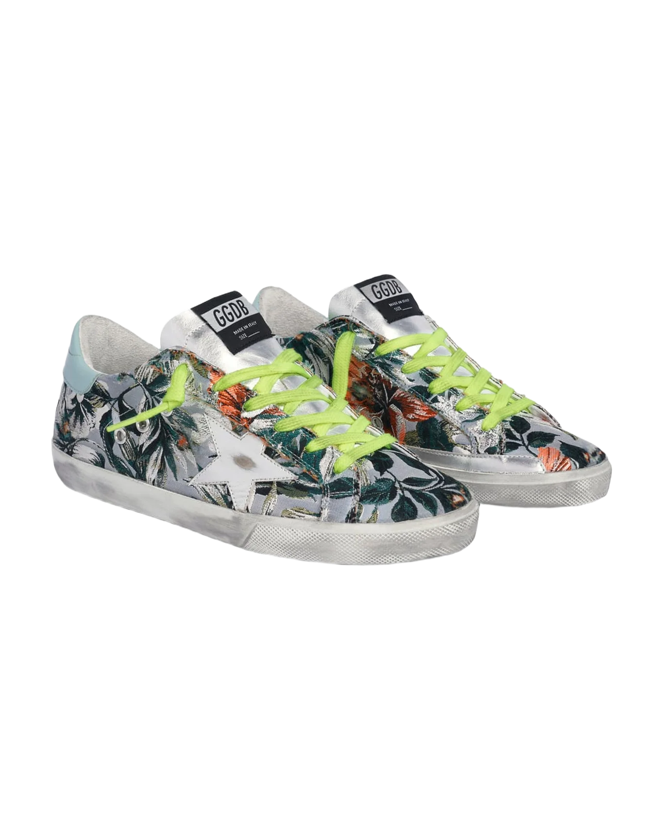 Women | Super-Star Sneakers Floral-Patterned Jacquard with A Silver Star | Multicolor x Silver x Turquoise - Image 3