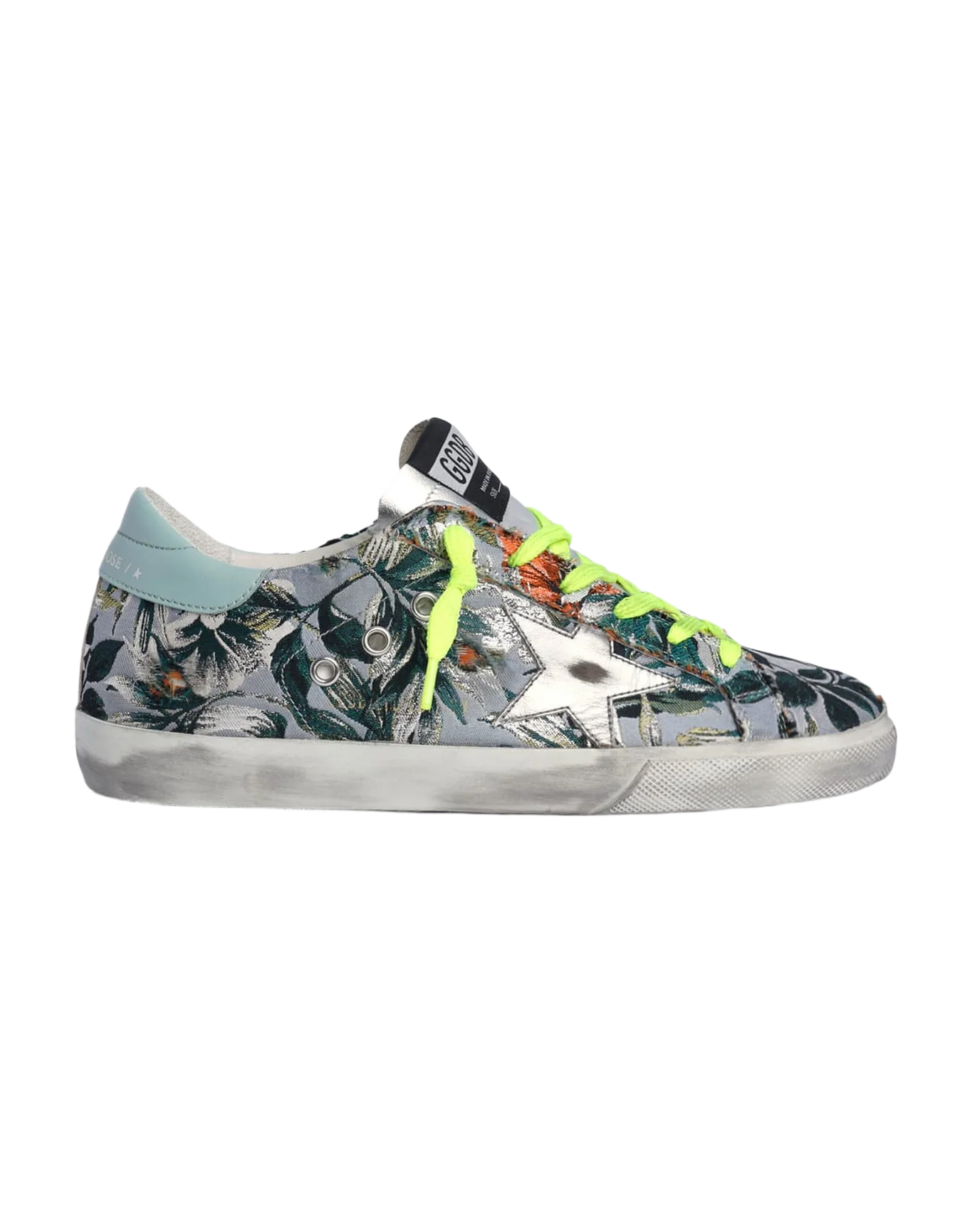 Women | Super-Star Sneakers Floral-Patterned Jacquard with A Silver Star | Multicolor x Silver x Turquoise - Image 5
