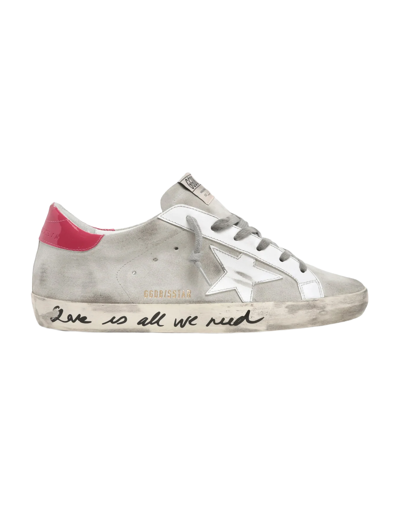 Women | Super-Star Sneakers Gray Suede with White Star & Red Heel Tab | Ice x White x Light Red - Image 2