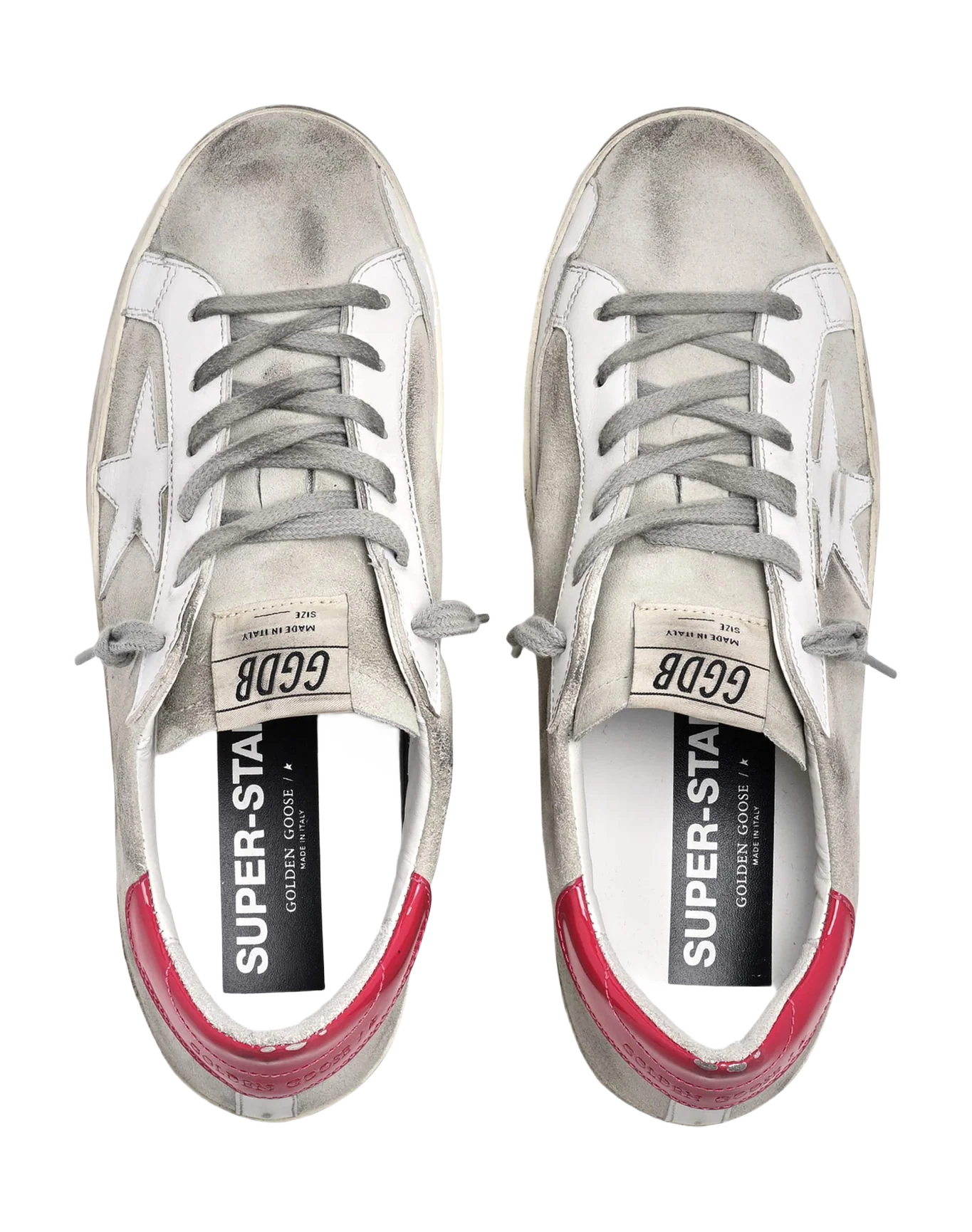 Women | Super-Star Sneakers Gray Suede with White Star & Red Heel Tab | Ice x White x Light Red - Image 6