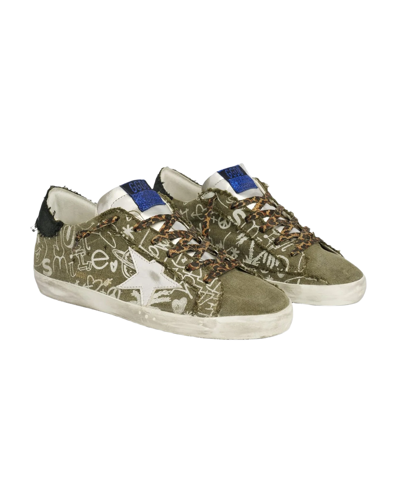 Women | Super-Star Sneakers Green Cotton with Contrasting White Decorations | Green x White x Black x Silver - Image 3