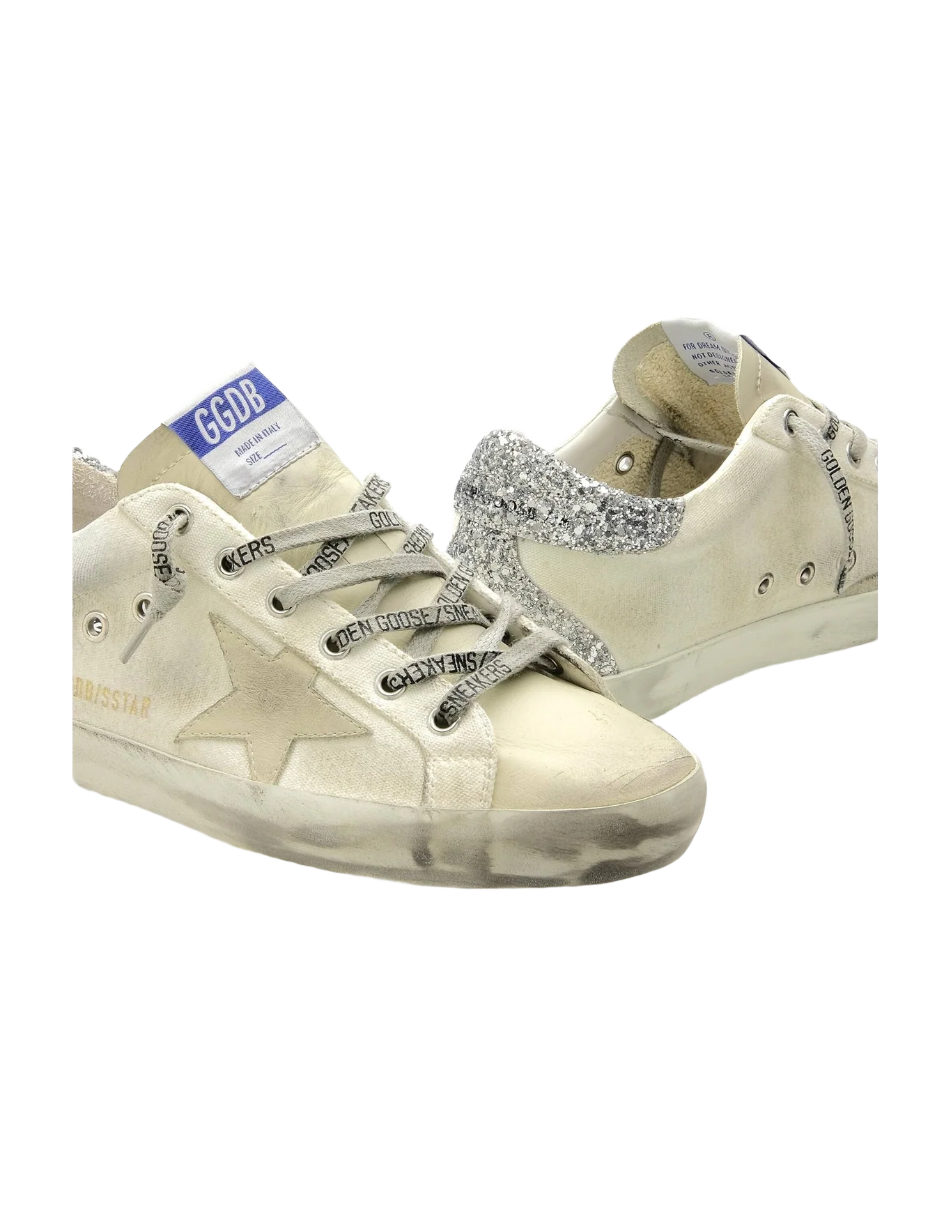 Women | Super-Star Sneakers Optic White Canvas with Silver Glitter Heel Tab | Milk x Optic White x Silver