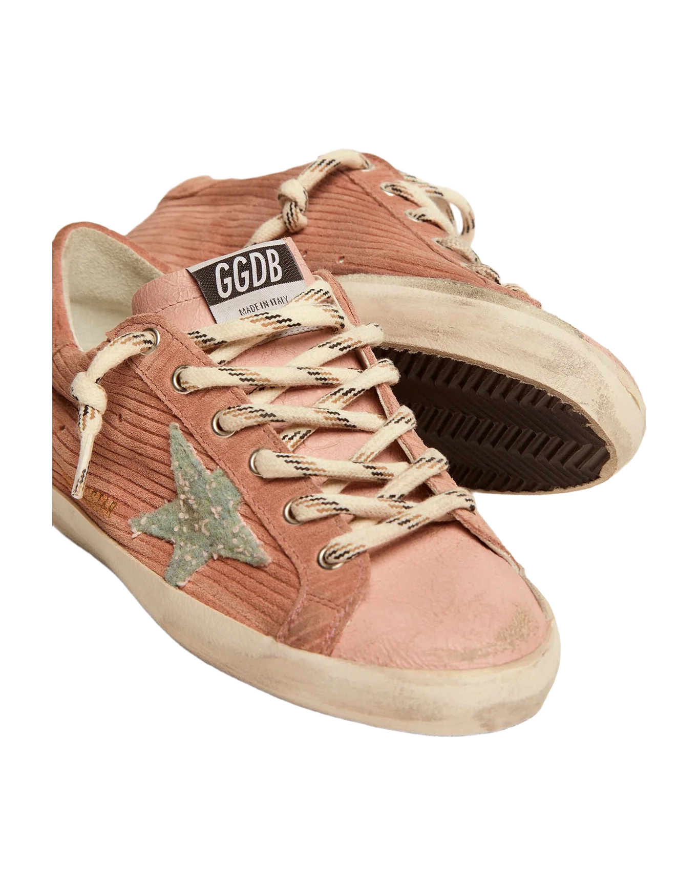Women | Super-Star Sneakers Peach-Pink Suede with Corduroy Print & Bouclé Star | Malva x Green Pink x Silver - Image 3