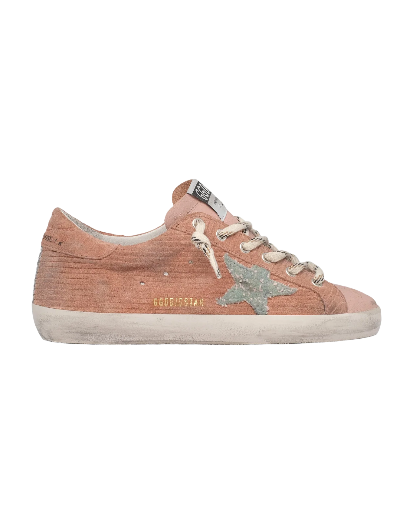 Women | Super-Star Sneakers Peach-Pink Suede with Corduroy Print & Bouclé Star | Malva x Green Pink x Silver - Image 4