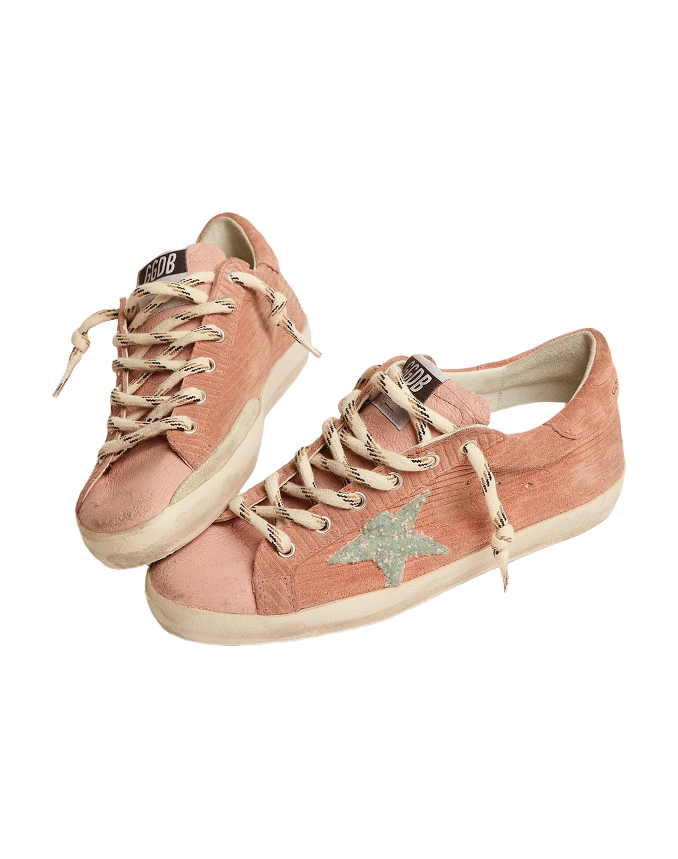 Women | Super-Star Sneakers Peach-Pink Suede with Corduroy Print & Bouclé Star | Malva x Green Pink x Silver - Image 8