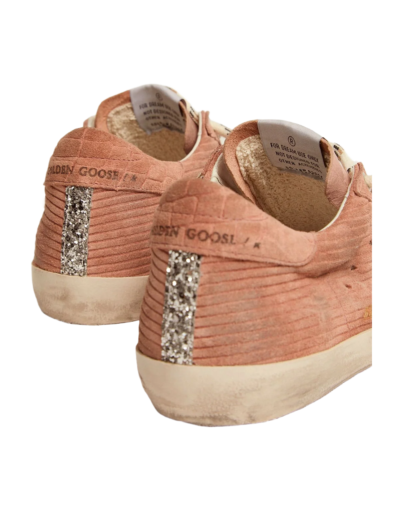 Women | Super-Star Sneakers Peach-Pink Suede with Corduroy Print & Bouclé Star | Malva x Green Pink x Silver - Image 9