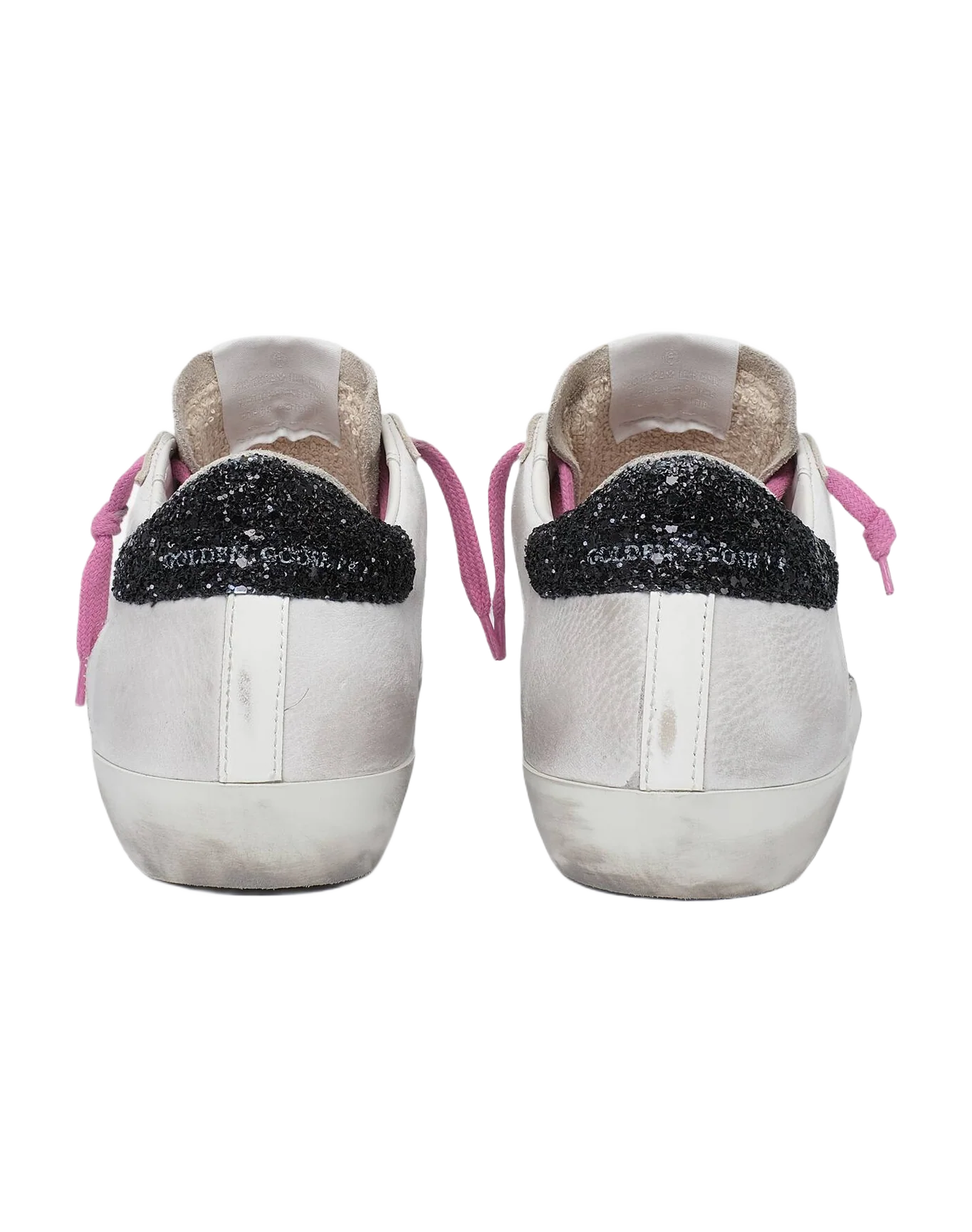 Women | Super-Star Sneakers Phyton White Leather with Glitter Star & Heel Tab | White x Light Blue x Dark Blue - Image 2