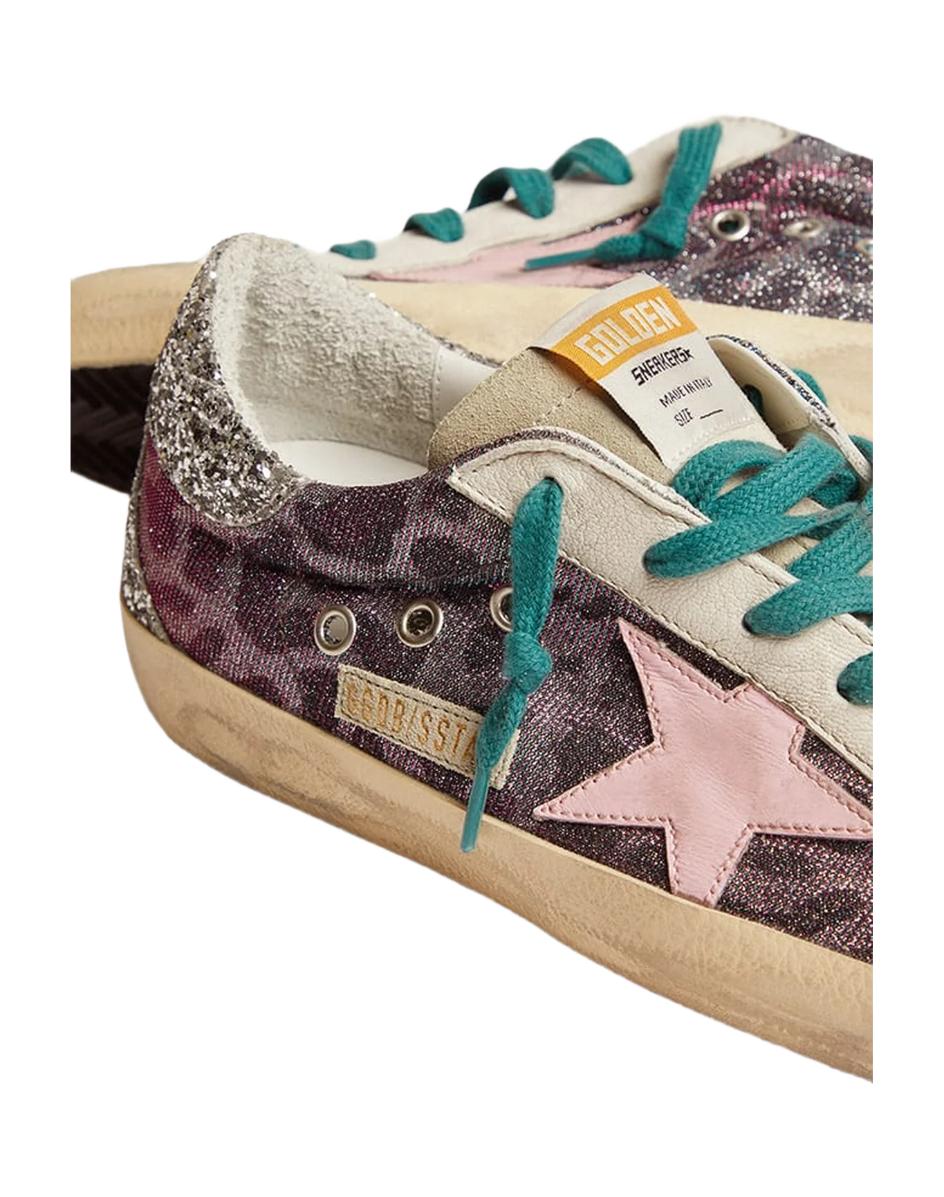 Women | Super-Star Sneakers Pink Leopard Print with Pink Leather Star & Silver Glitter Heel Tab | Purple Black Leo x Ice x Orchid Pink x Silver - Image 3
