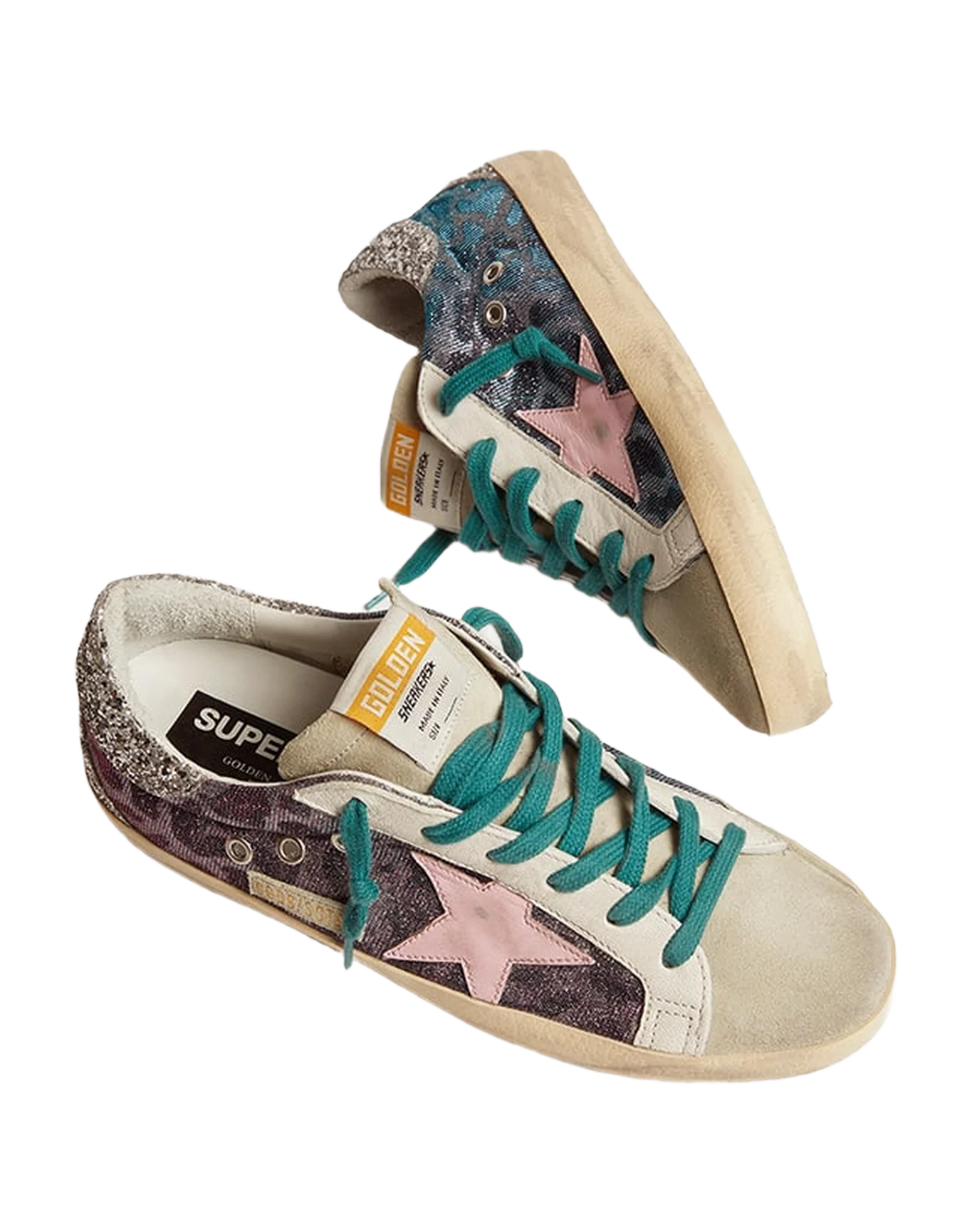 Women | Super-Star Sneakers Pink Leopard Print with Pink Leather Star & Silver Glitter Heel Tab | Purple Black Leo x Ice x Orchid Pink x Silver - Image 4