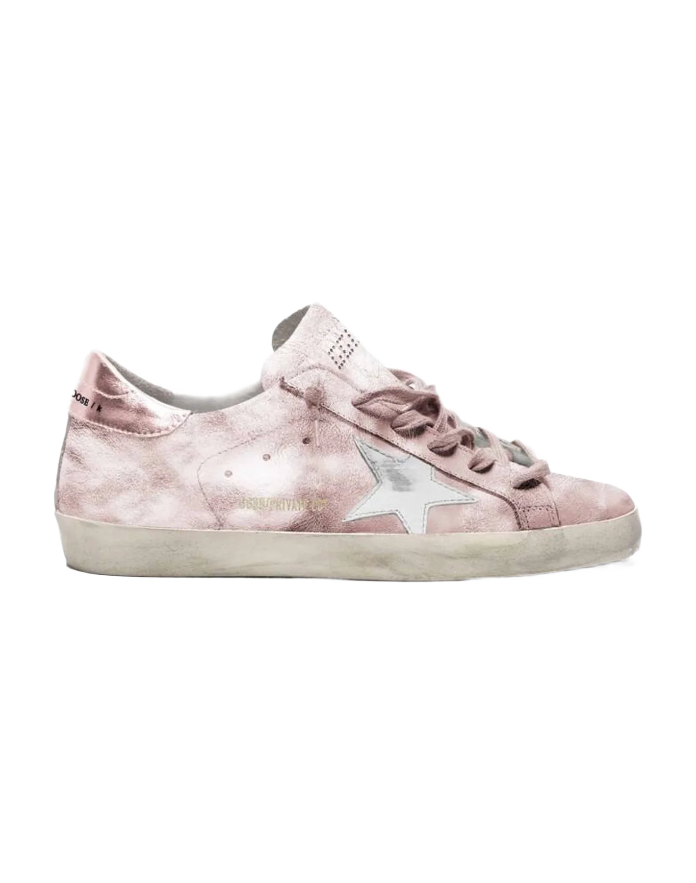 Women | Super-Star Sneakers Pink Suede with White Leather Star & Laminated Heel Tab | Salmon Pink x White
