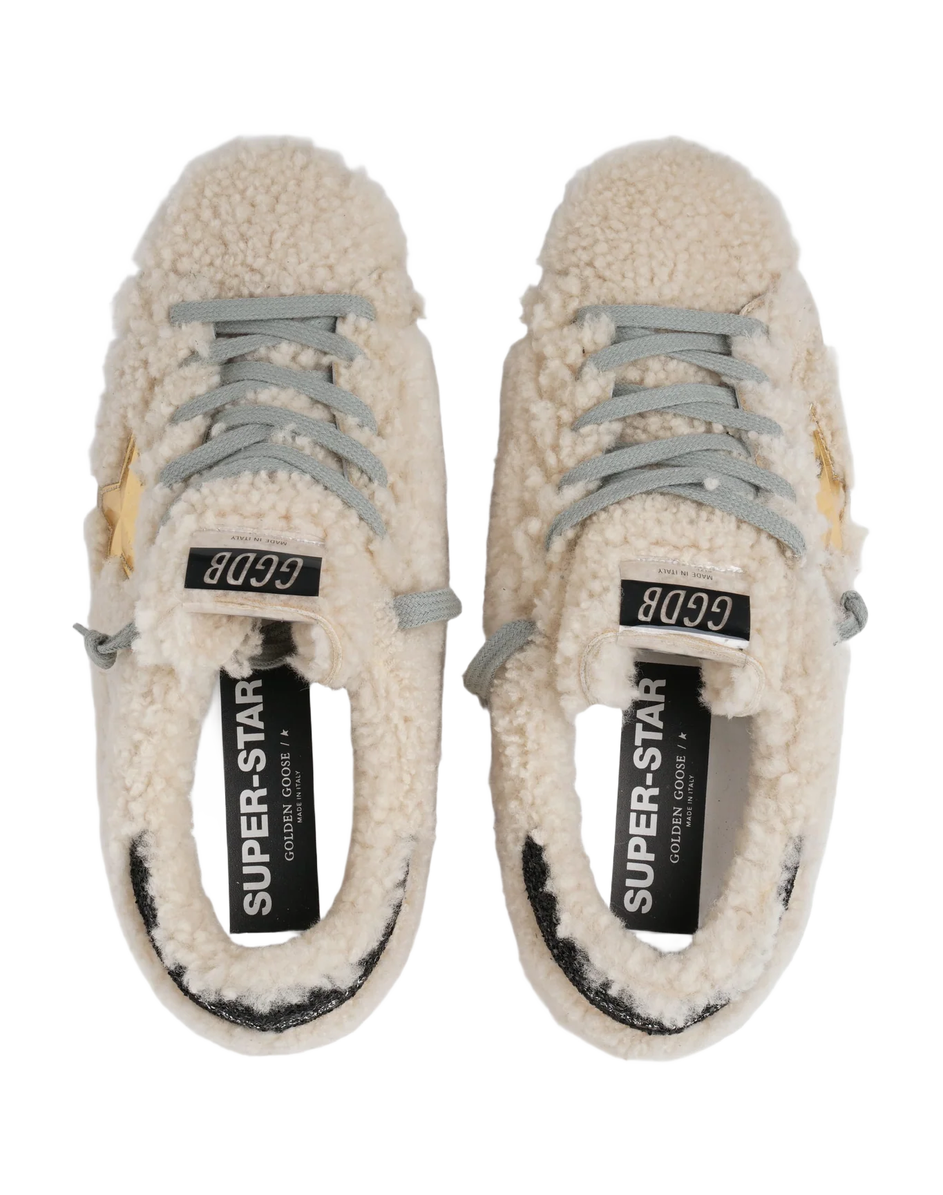 Women | Super-Star Sneakers Shearling with Gold 3D Star | Beige x Gold x Black - Image 9