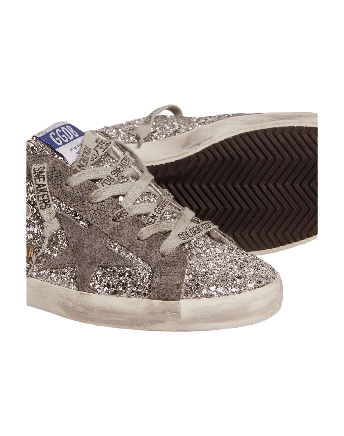 Women | Super-Star Sneakers Silver Glitter & Dark Gray Suede | Silver x Dark Grey