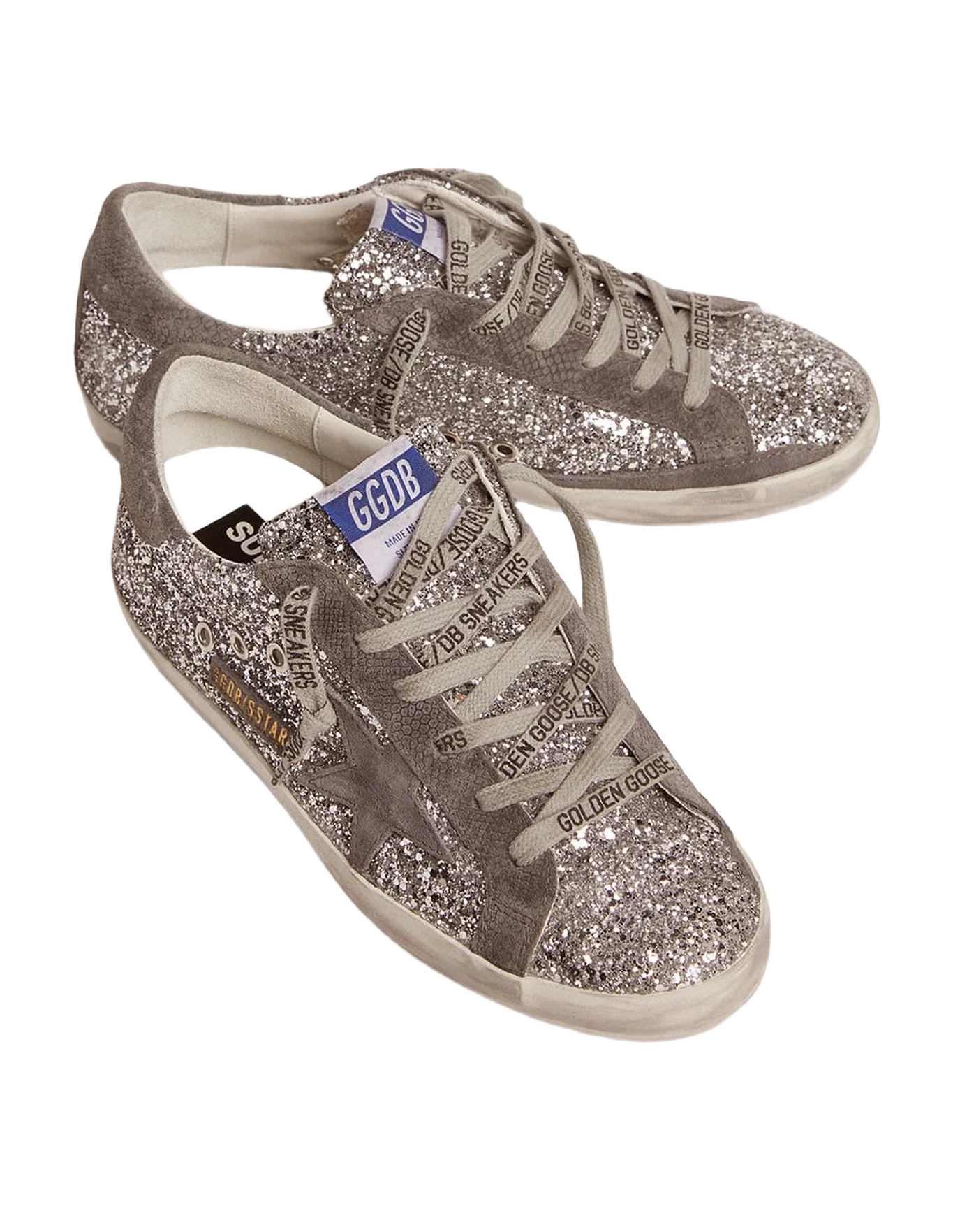 Women | Super-Star Sneakers Silver Glitter & Dark Gray Suede | Silver x Dark Grey - Image 2