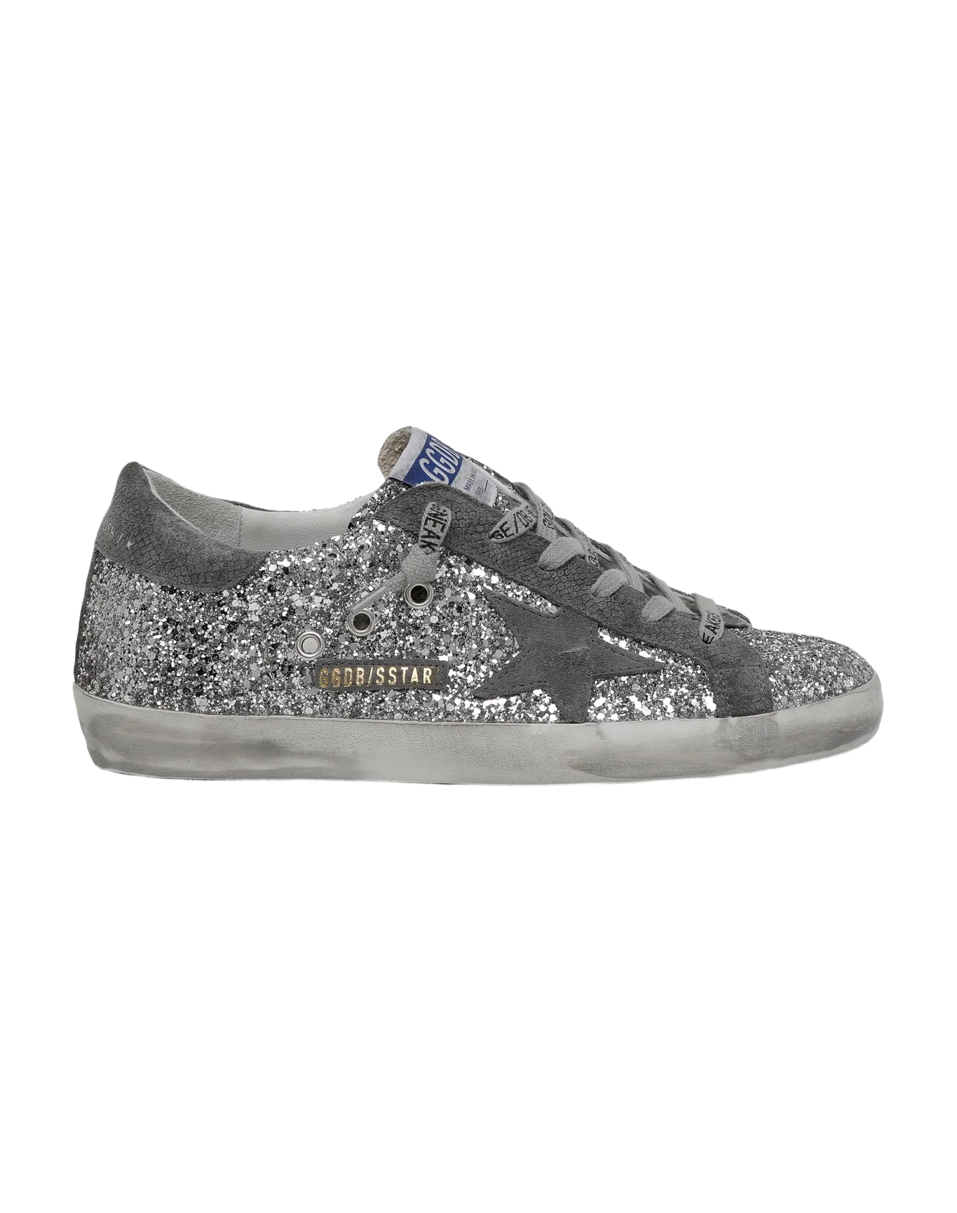 Women | Super-Star Sneakers Silver Glitter & Dark Gray Suede | Silver x Dark Grey - Image 5